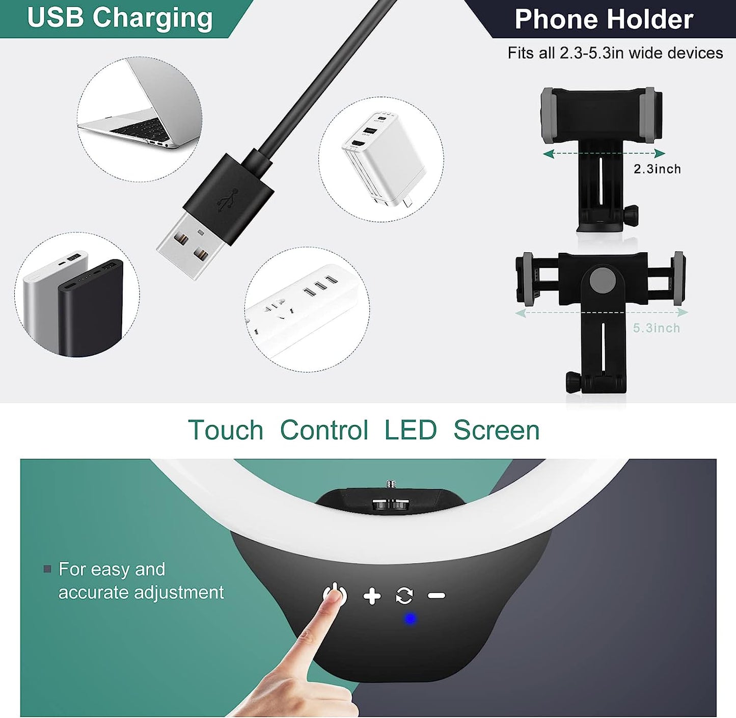Torjim 14'' Ring Light with Tripod Stand, LED Selfie Ring Light with Stand and Phone Holder, Perfect for Tiktok/Youtube/Recording/Photography/Makeup, Compatible with All Phones  Torjim   