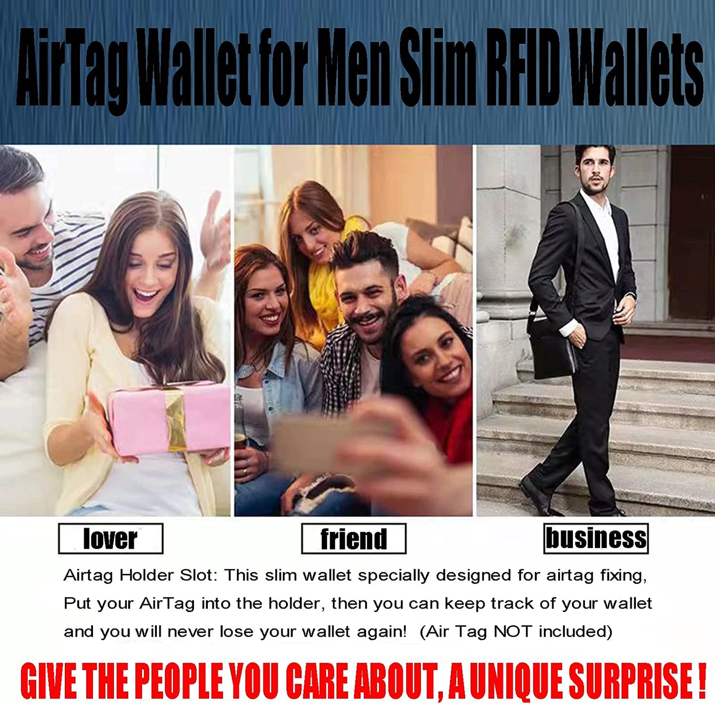 Wallet Case Card Holder with Airtag Slim Minimalist Leather Cash Credit Bifold RFID Blocking Men'S Gift Stealth ID Window Aluminum Metal Cards Pop-Up 8 Slots Wallets (Brown)  Creaweal   