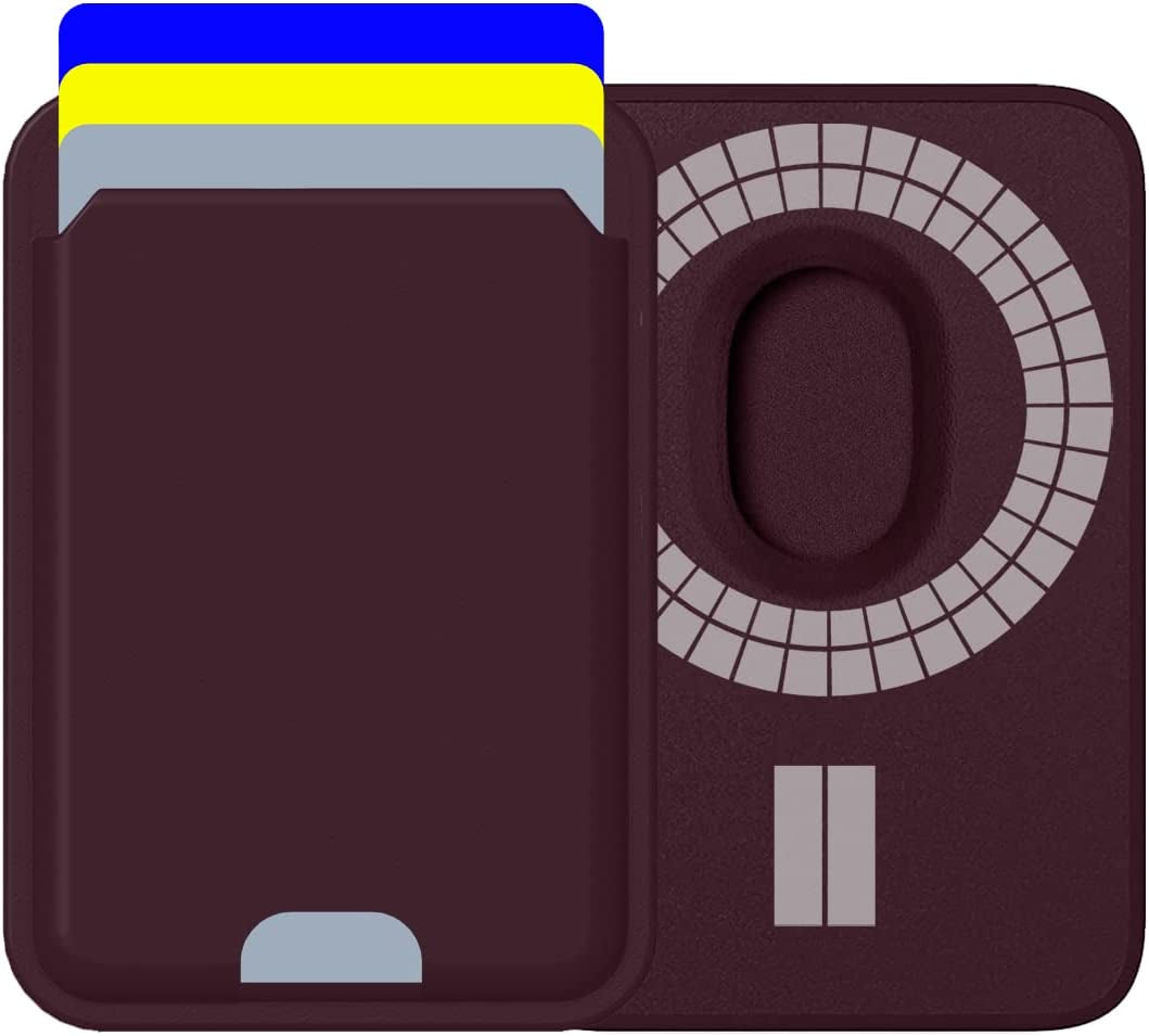 Magnetic Card Holder Designed for Magsafe Wallet, Designed for Iphone 12 13 14 15 Pro Max Mini, Highimitation Leather, Strong Magnet on Back, Quick Access (3 Cards, Dark Cherry)  Python Trend One   