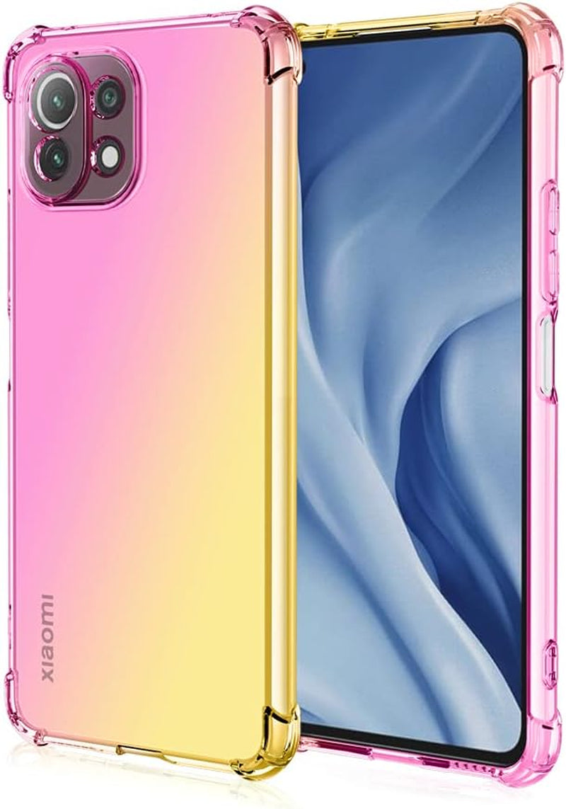HUANGTAOLI Case Compatible with Xiaomi 11 Lite 5G NE, Slim Soft TPU Shockproof Transparent Crystal Clear Phone Case Cover with Corner Bumper  HUANGTAOLI Pink/Gold  