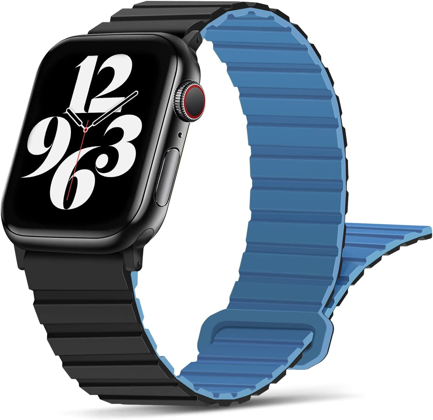 Tasikar Compatible with Apple Watch Band 49Mm 45Mm 44Mm 42Mm Silicone Magnetic Loop Bands [Double Sided Wearable] Designed for Apple Watch Ultra Series 8 7 (45Mm) SE 6 5 4 (44Mm) 3 2 1 (42Mm), Grey Orange  Tasikar Black Blue 38mm/40mm/41mm 