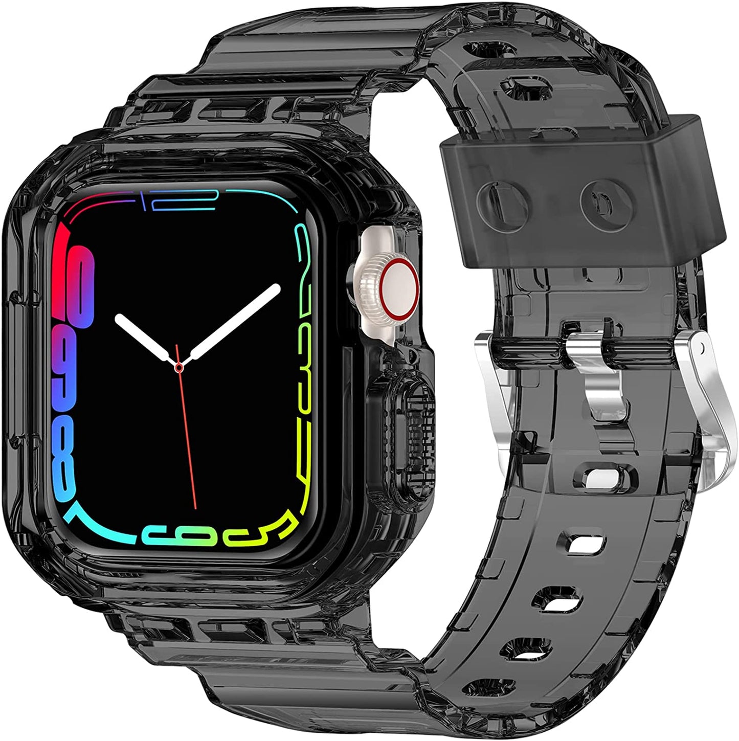 XYF Compatible for Crystal Clear Apple Watch Bands, 45Mm 44Mm 42Mm 41Mm 40Mm 38Mm 49Mm with Bumper Case for Men Women Jelly Sport Case and Band for Iwatch Ultra Series 8 7 SE/6 5 4 3 2 1  XYF Black 38/40/41mm 