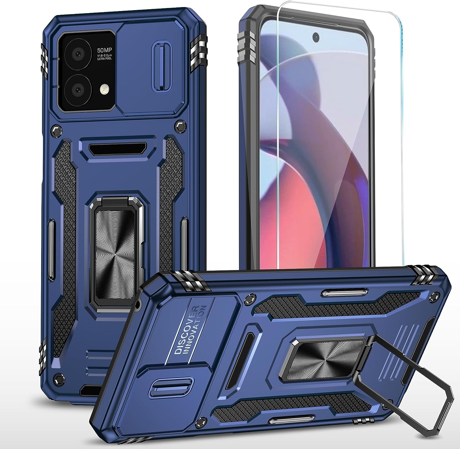 Sunstory for Motorola Moto G Stylus 5G 2023 Case with Tempered Glass Screen Protector & Slide Camera Cover & Kickstand, [Military-Grade] Phone Case for Moto G Stylus 5G 2023 (Blue)  SunStory Z_Blue  