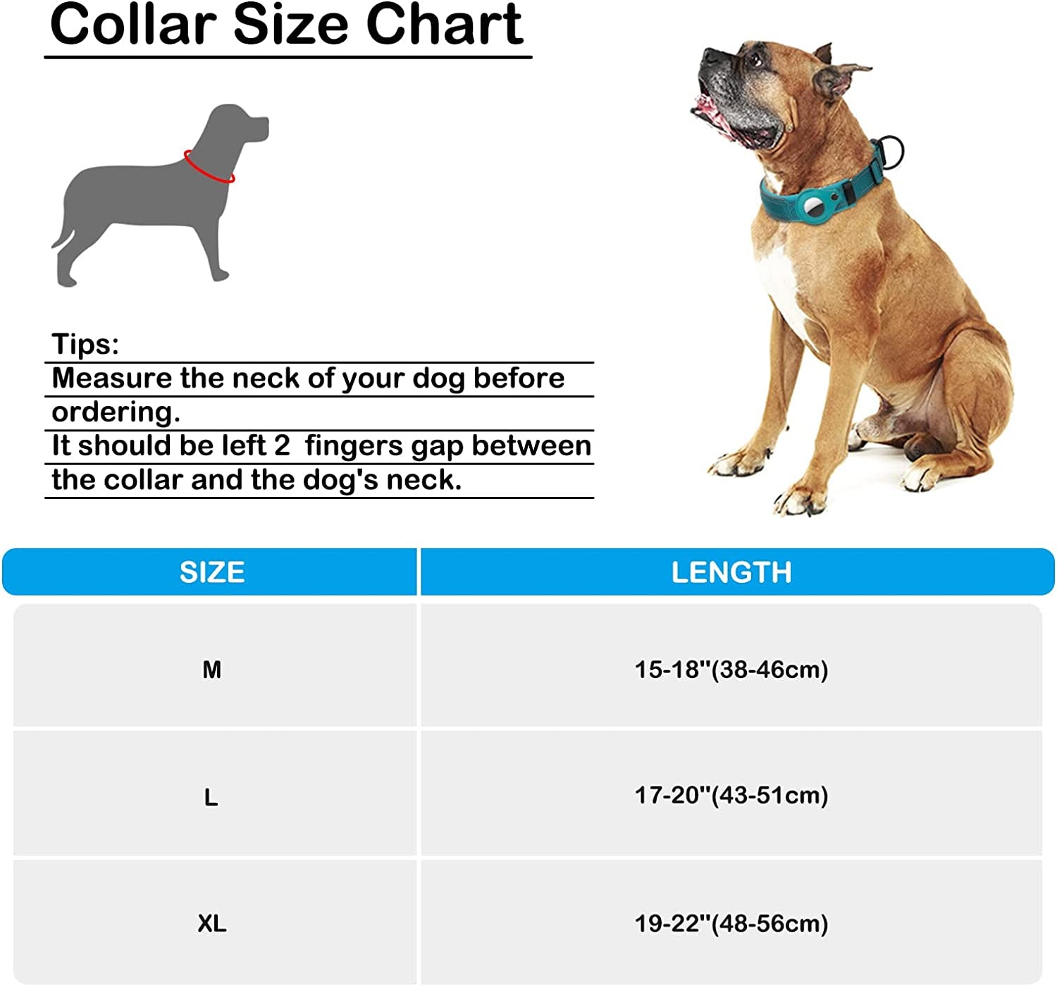 Airtag Dog Collar, PETNANNY Reflective Dog Collar with Airtag Holder Case, Padded Heavy Duty Dog Collar for Airtag, Adjustable Air Tag Pet Collar for Medium Large Dogs (Blue, M(15-18"))  PETNANNY   