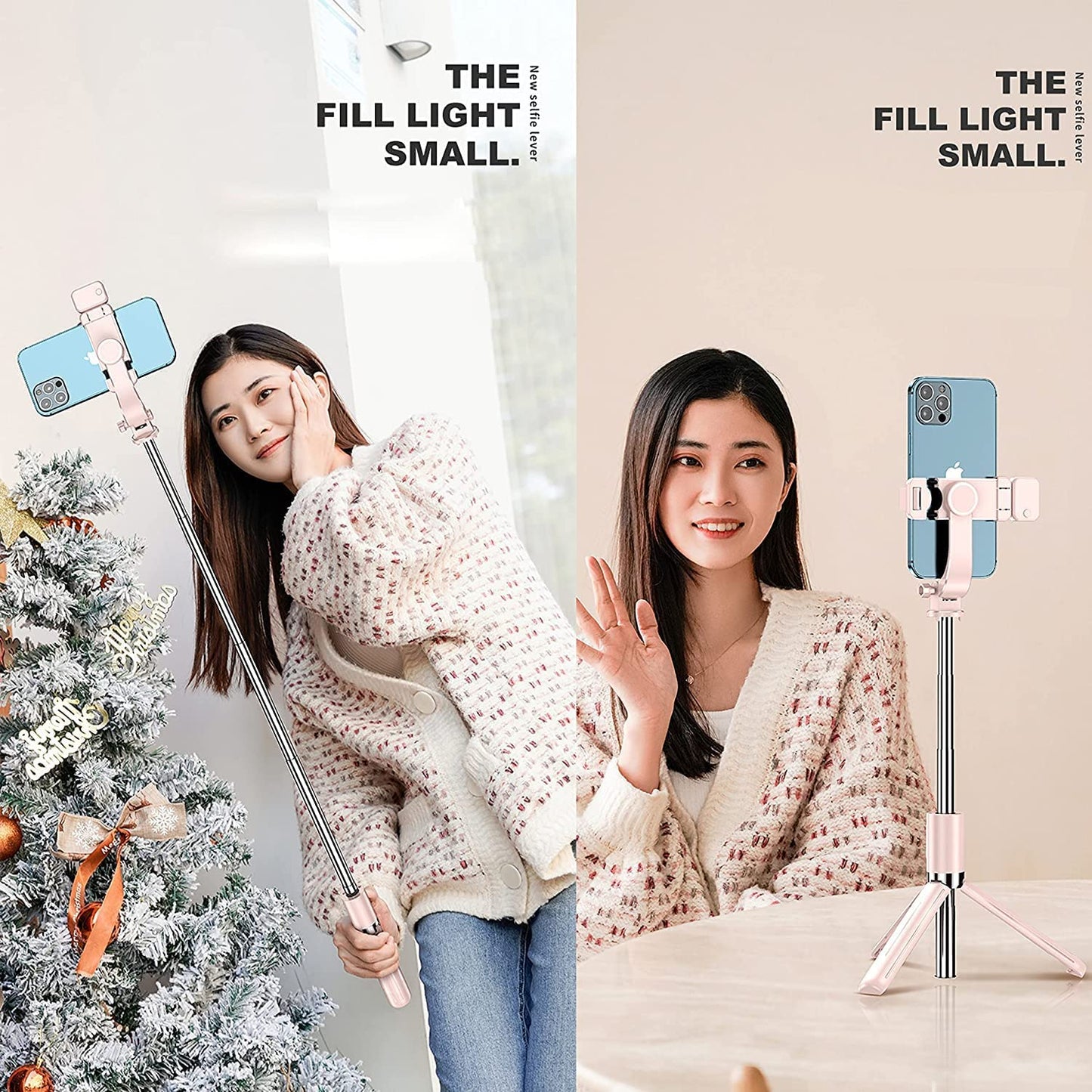 Selfie Stick & Phone Tripod,Mqouny Portable Selfie Fill Light,Portable All-In-One Professional Travel Tripod with Remote, Compatible with Android/Iphone (Pink)  MQOUNY Dongguan Manxin Electronic Technology Co. , Ltd.   