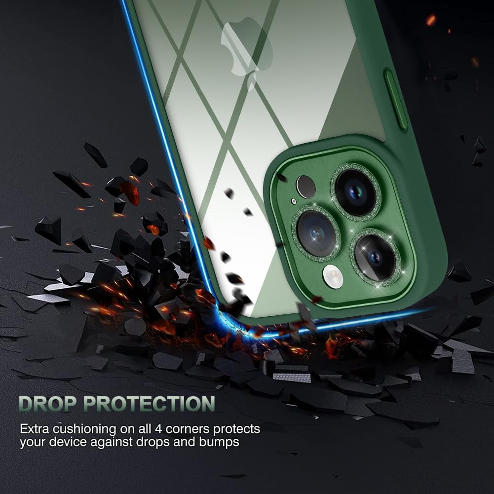 Tharlet Clear for Iphone 14 Pro Case [10FT Military Grade Drop Tested] White Silicone Slim Clear Hard Back Frame with Glitter Camera Lens Case for Iphone 14 Pro Phone Case, Blue (6.1")  tharlet   