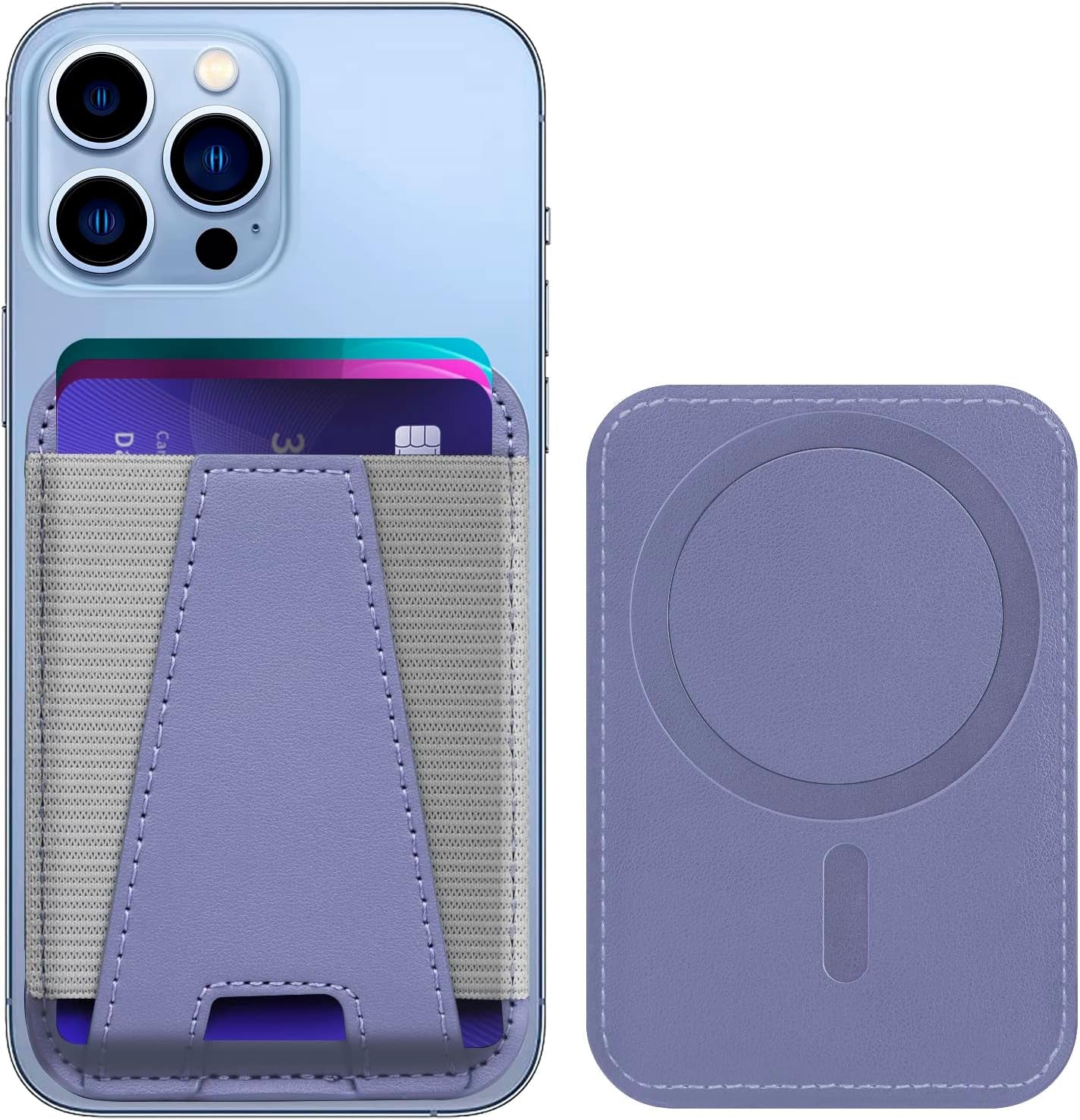 Miroddi Mi-Arch Series Magsafe Wallet, Magnetic Wallet Card Holder for Apple Magsafe, Magsafe Leather Wallet for Back of Iphone 14/13/12 Series [Enhanced Magnetic Strength, Max 7 Cards Storage] Black  Miroddi Purple  