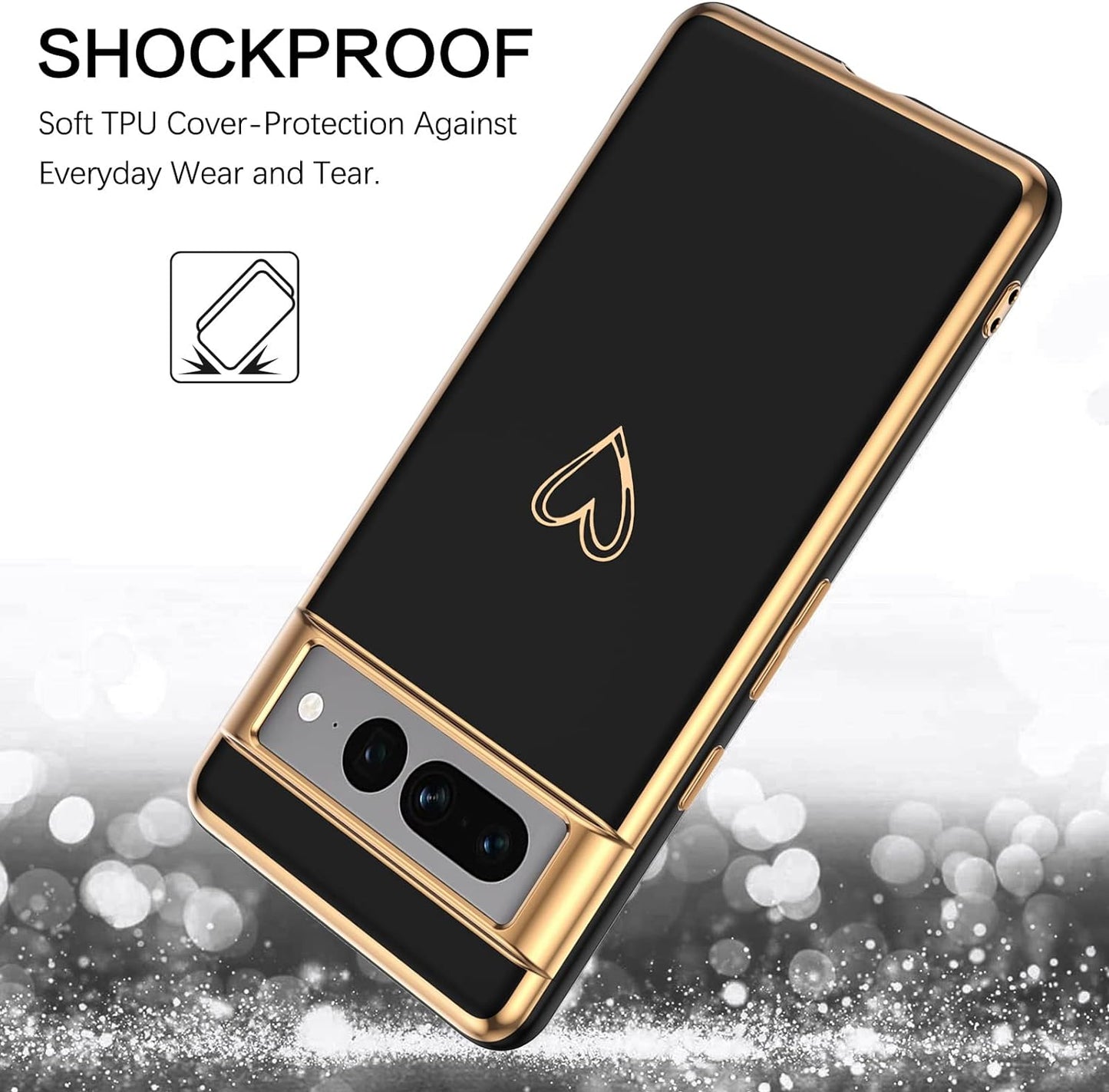 BENTOBEN Google Pixel 7 Pro Case, Google Pixel 7 Pro Phone Case Electroplating Heart Camera Protection Protective Slim Flexible Non-Slip Bumper Shockproof Google Pixel 7 Pro Case 6.7 Inch, Black  BENTOBEN   