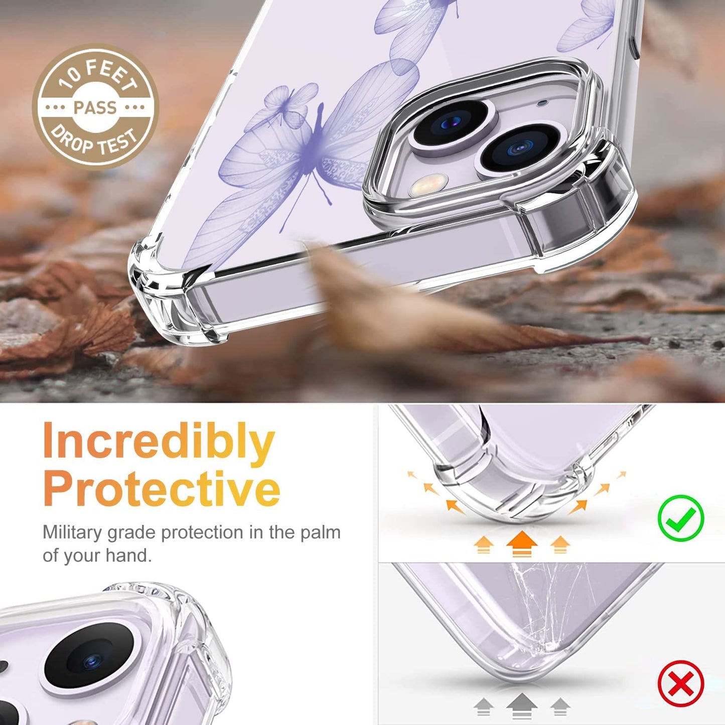 YOYORI Compatible with Iphone 14 Case Clear[With Screen Protector], Transparent Shockproof Protective Soft TPU Bumper Cover 6.1 Inch 2022 (Butterfly)  YOYORI   