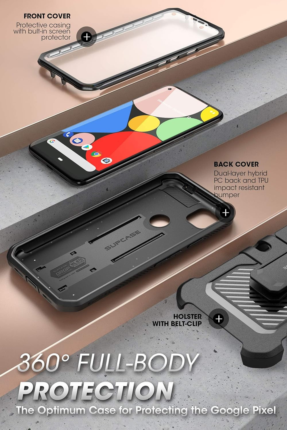 SUPCASE Unicorn Beetle Pro Series Case for Google Pixel 4A (2020 Release), Full-Body Rugged Holster Case with Built-In Screen Protector (Black)  SUPCASE   