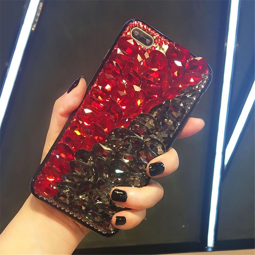 Case for LG G6,Luxury 3D Handmade Sparkle Stunning Stones Crystal Rhinestone Bling Full Diamond Gemstone Glitter Case for LG G6(A Full Black)  RB-CASE D Diamond-Red/Black  