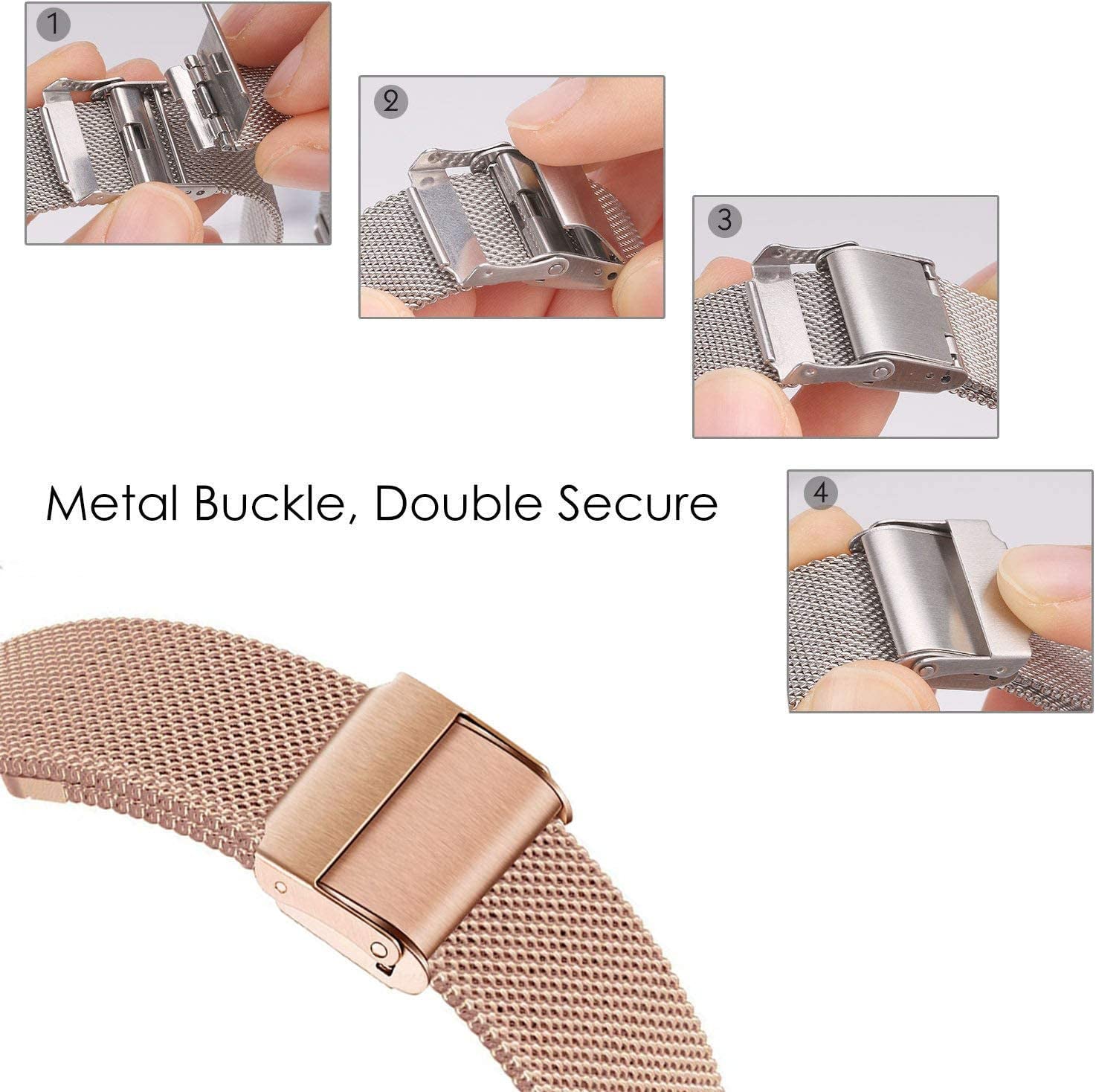 Vicrior Compatible for 18Mm Garmin Vivoactive 4S 40Mm / Venu 2S Bands, Solid Stainless Steel Watchband+ Mesh Strap Bracelet Replacement Band Strap for Garmin Vivomove 3S, Rose Gold  ViCRiOR   