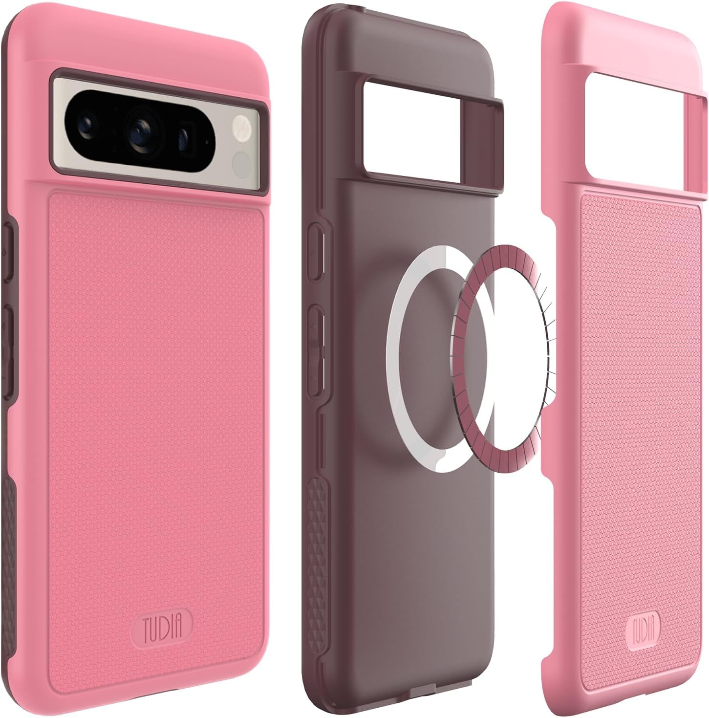 TUDIA Mergegrip Designed for Google Pixel 8 Pro Case 2023, [Magsafe Compatible] Military Grade Slim Dual Layer Heavy Duty Raised Edge Protection Non-Slip Protective Phone Case Cover - Green Lily  TUDIA Smokey Pink Magsafe Compatible 