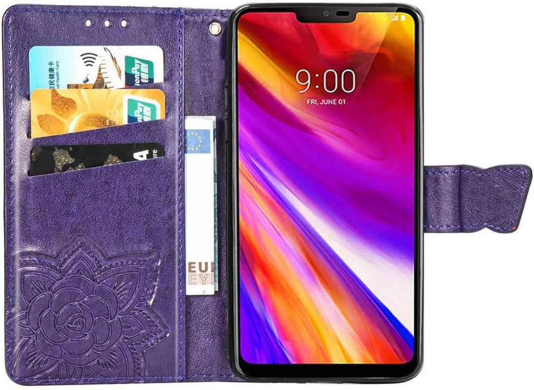 LHYIN LG G7 Case,Flip Wallet PU Leather Embossed Flower Butterfly Case Folding Kickstand Cover with Card Slots for LG G7 Thinq/Lg G7 [Purple]  LHYIN   