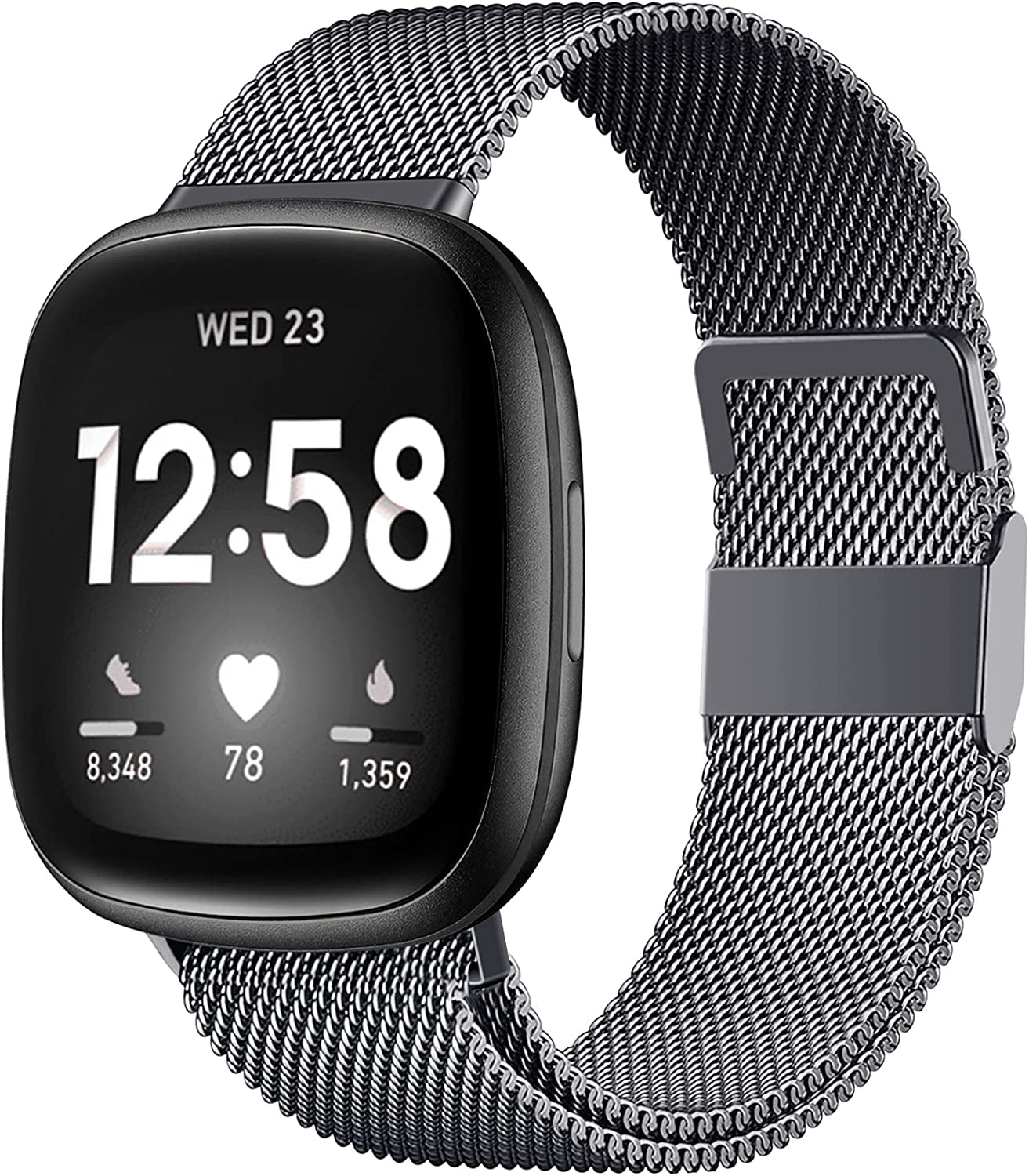 ZWGKKYGYH Bands Compatible with Fitbit Sense Versa 3 Versa 4 and Sense 2 Smartwatch Women Men, Stainless Steel Metal Mesh Magnetic Band Replacement for Sense/Sense 2/Versa 3/Versa 4, Small Champagne  ZWGKKYGYH Space Gray L: 6.7" - 9.0" 