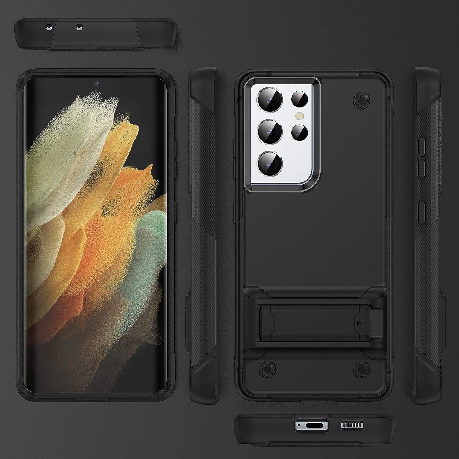 MGSBCXN Armor Phone Case for Samsung Galaxy S21 Ultra 5G, Military Grade Heavy Duty Protective Samsung Galaxy S21 Ultra Case with Kickstand, Anti-Slip Anti-Fingerprint Shockproof Design, Black  MGSBCXN   