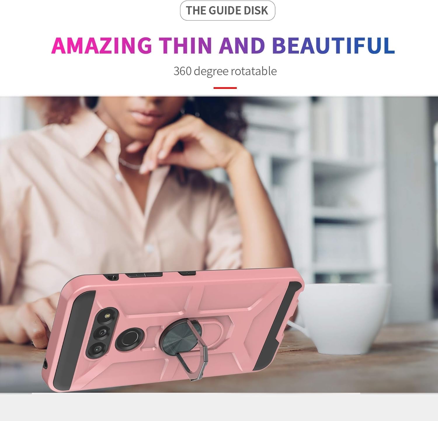 Ymhxcy Compatible for LG G8/G8 Thinq Case with HD Screen Protector,360 Degree Rotating Ring Kickstand Holder Dual Layers of Shockproof Phone Case for LG G8-ZS Rose Gold  YmhxcY   