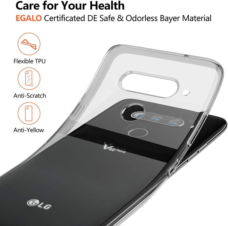 EGALO Clear Case for LG V40,LG V40 Thinq Case Clear,Slim Thin Silicone Soft Skin Flexible TPU Gel Lightweight Shock Absorption Anti-Scratch Protective Cases Cover for LG V40 Thinq,Crystal Clear  EGALO   