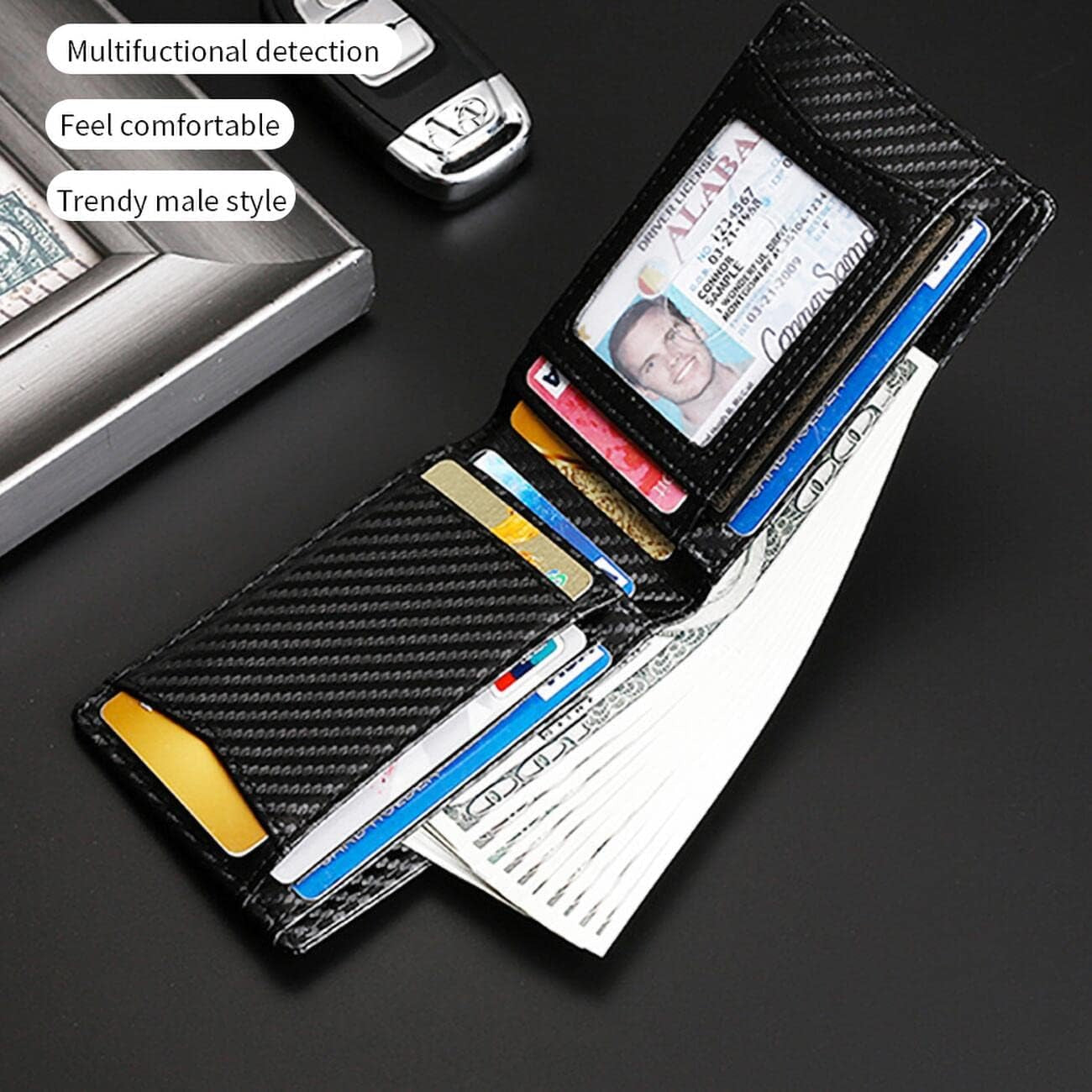 WOWOLAY Carbon Fiber Front Pocket Wallet for Men Bi-Fold RFID Blocking Leather Money Card Holder Ideal Men'S Wallet Compatible with Airtag W - 7017  WOWOLAY   