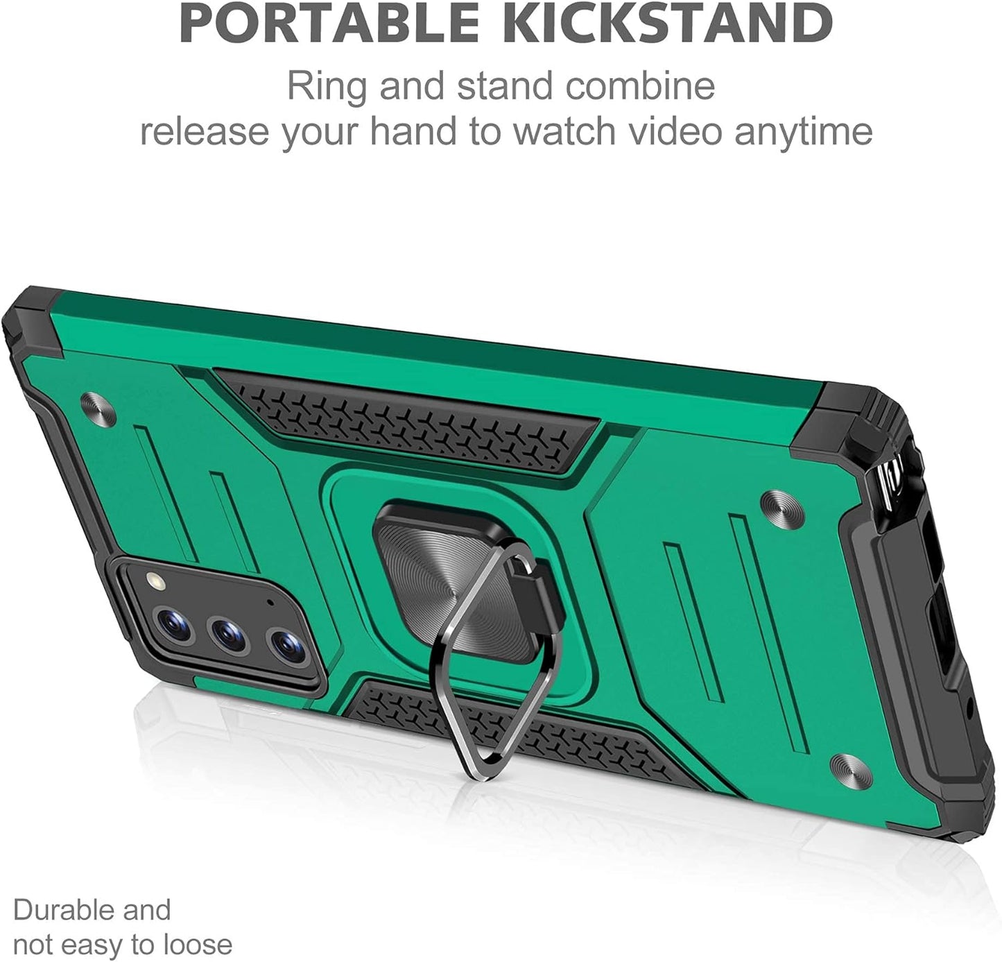 Ymhxcy Galaxy Note 20 Case, Samsung Note 20 5G Case, Armor Grade Cases with Rotating Holder Kickstand Non-Slip Hybrid Rugged Phone Case for Samsung Galaxy Note 20 6.7"-KK Dark Green  YmhxcY   