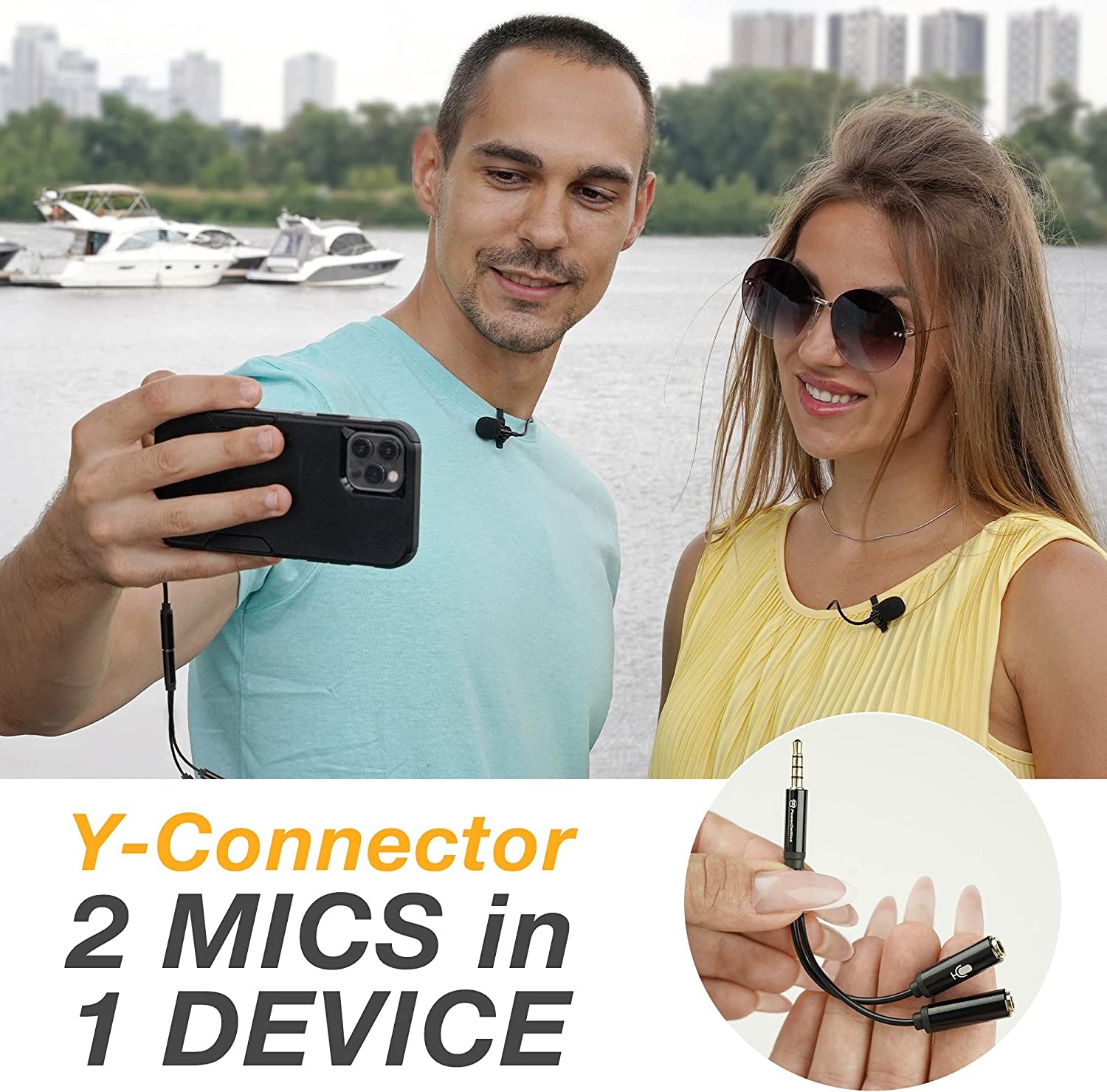 Powerdewise Professional Grade 2 Lavalier Clip-On Microphones Set for Dual Interview - Double Lav Lapel Microphone - Use for Iphone Phone Camera - Blogging Video Recording Noise Cancelling 3.5Mm Mic  PowerDeWise   