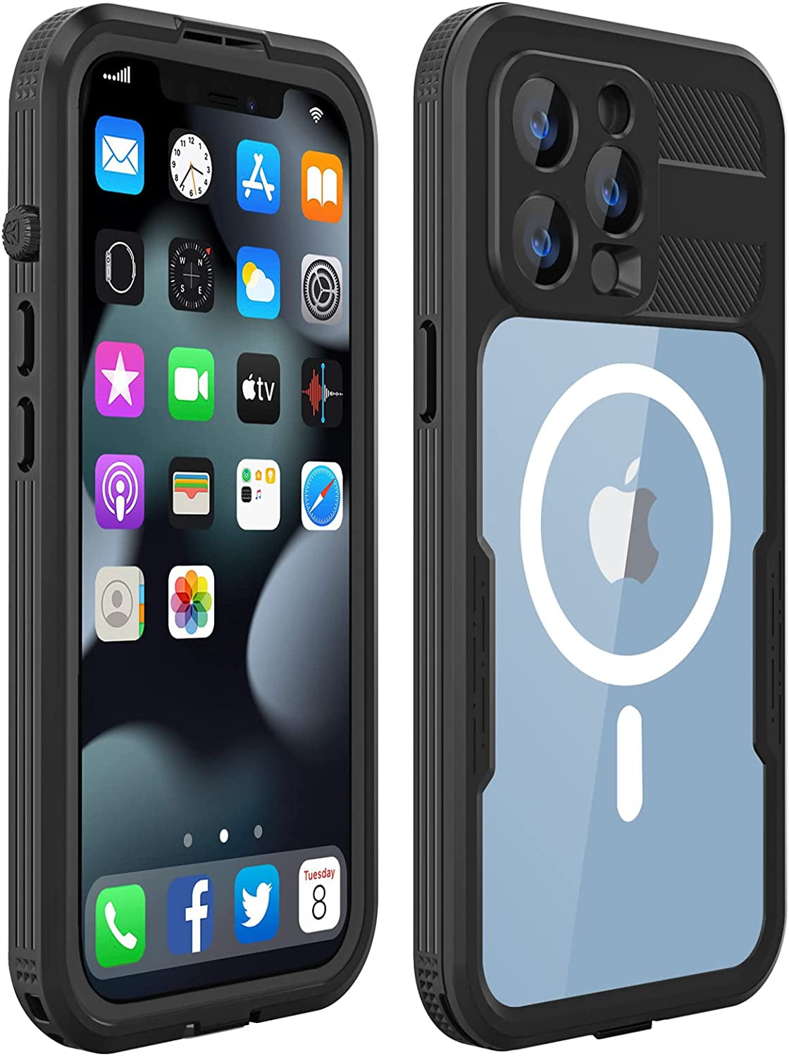 Dewfoam Waterproof Iphone 14 plus Case - Shockproof, Dustproof, Built-In Screen Protector, Magnetic Ring, 6.7" (Black)  Dewfoam Black Iphone 14 Pro Max 