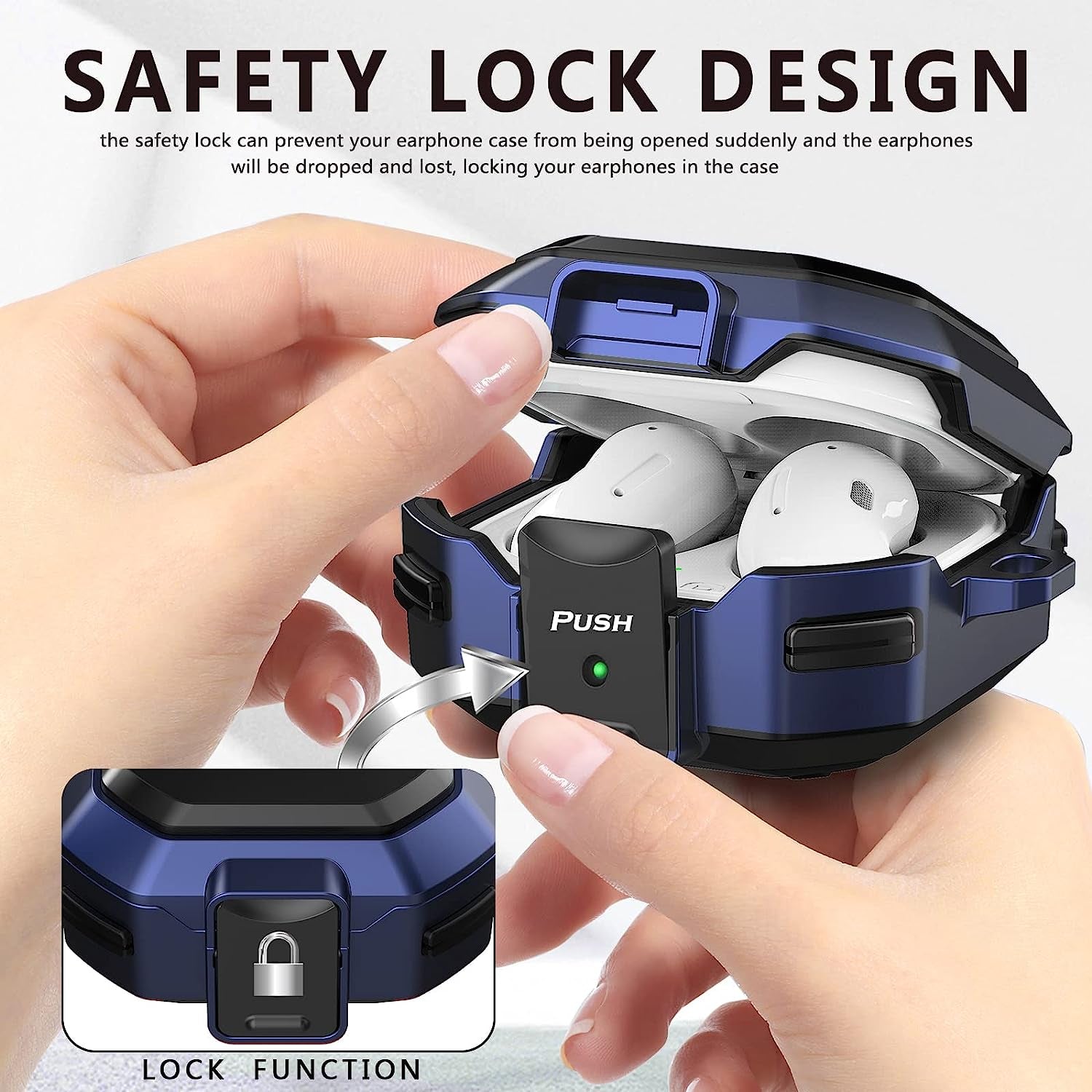 (With Secure Lock) Armor Case Cover for Samsung Galaxy Buds2 Pro Case(2022) /Galaxy Buds Pro Case(2021) /Galaxy Buds 2 Case (2021) /Galaxy Buds Live Case(2020) with Keychain/Zipper Box/Brush -Blue  Galafoki   