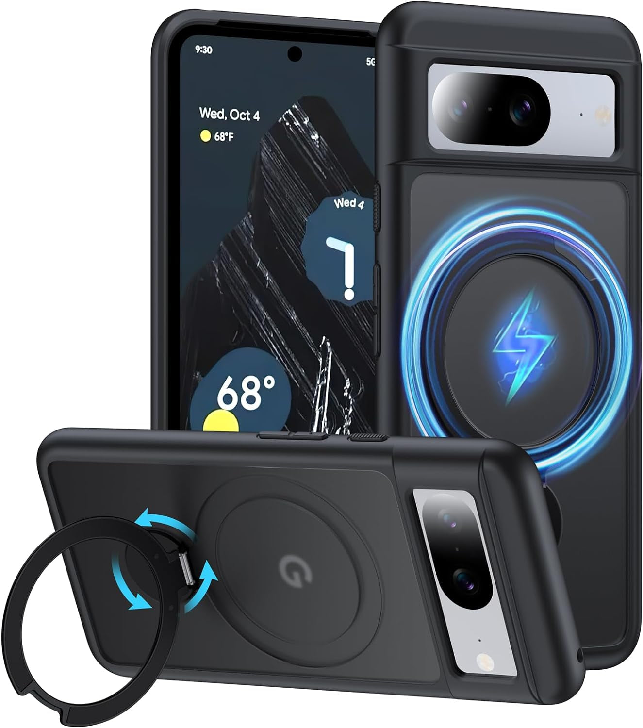 [360°Rotatable Ring] for Google Pixel 8 Pro Case Compatible with Magsafe [NO.1 Magnetic Invisible Stand] [Military Shockproof] [Translucent Matte] with Silicone Bumper for Pixel 8 Pro Cover Slim,Black  FNDMIL Black [360° Magnetic Ring] Google Pixel 8 [6.2 Inch] 