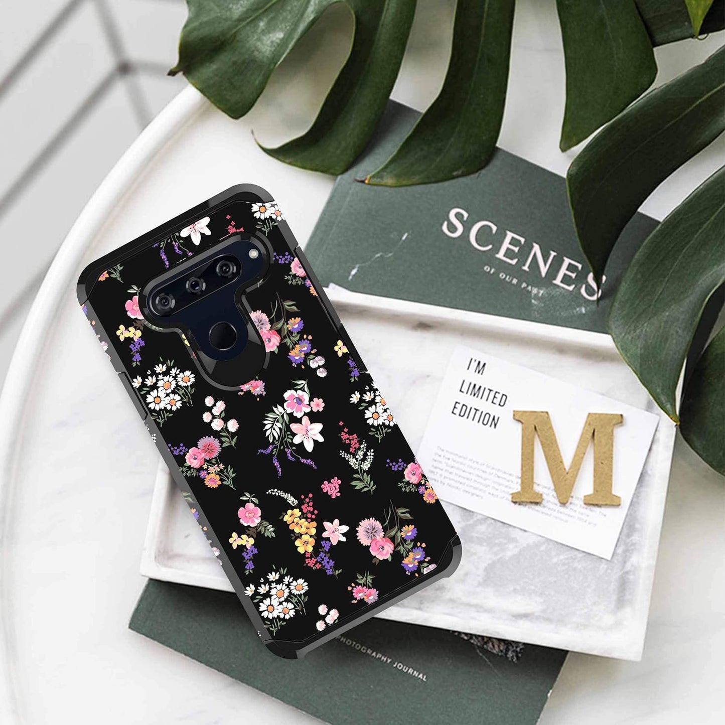 Shinymax Protective Phone Case for LG V40/LG V40 Thinq,Flowers Design Heavy Duty Hybrid Dual Layer Armor Cover Cute Flexible Sturdy Anti-Scratch Shockproof Bumper Case for Women and Girls-Floral/Black  ShinyMax   