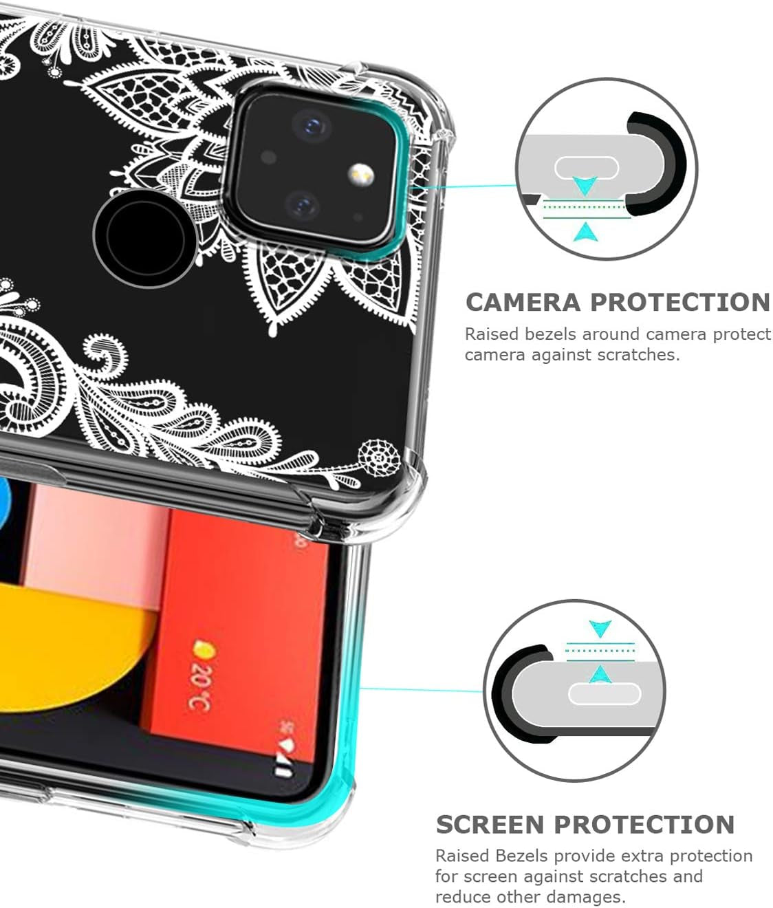 GREATRULY Floral Clear Case for Pixel 5 for Women/Girls,Pretty Phone Case for Google Pixel 5 (2020),Flower Design Slim Soft Transparent Drop Proof TPU Bumper Cushion Silicone Cover Shell,Fl-S  GREATRULY   