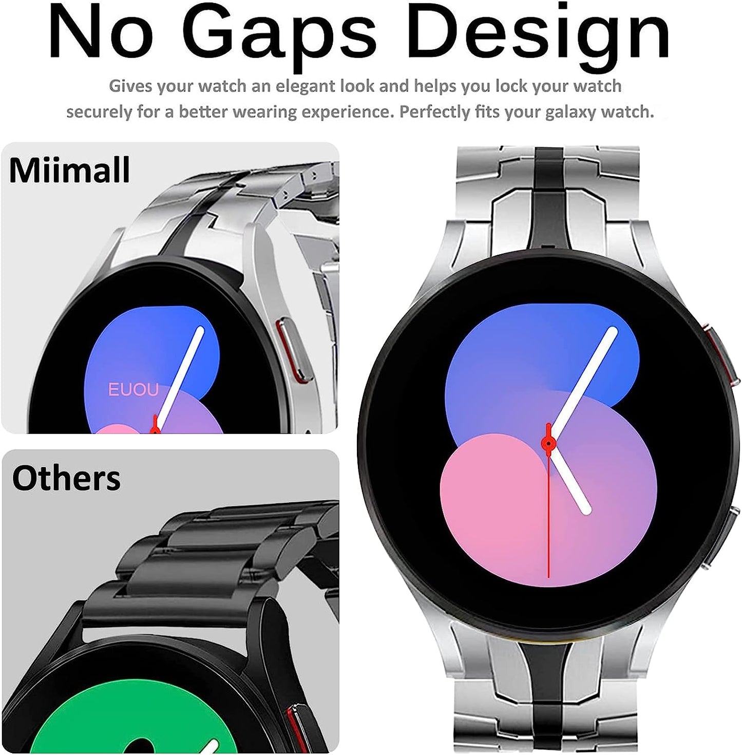 Miimall Compatible for Samsung Galaxy Watch 5 Pro 45Mm/Watch 5 &4 44Mm 40Mm/Watch 4 Classic 46Mm 42Mm Bands Metal, No Gap Stainless Steel Metal Wristband Band for Galaxy Watch 5/4 44Mm 40Mm(Black)  Miimall   