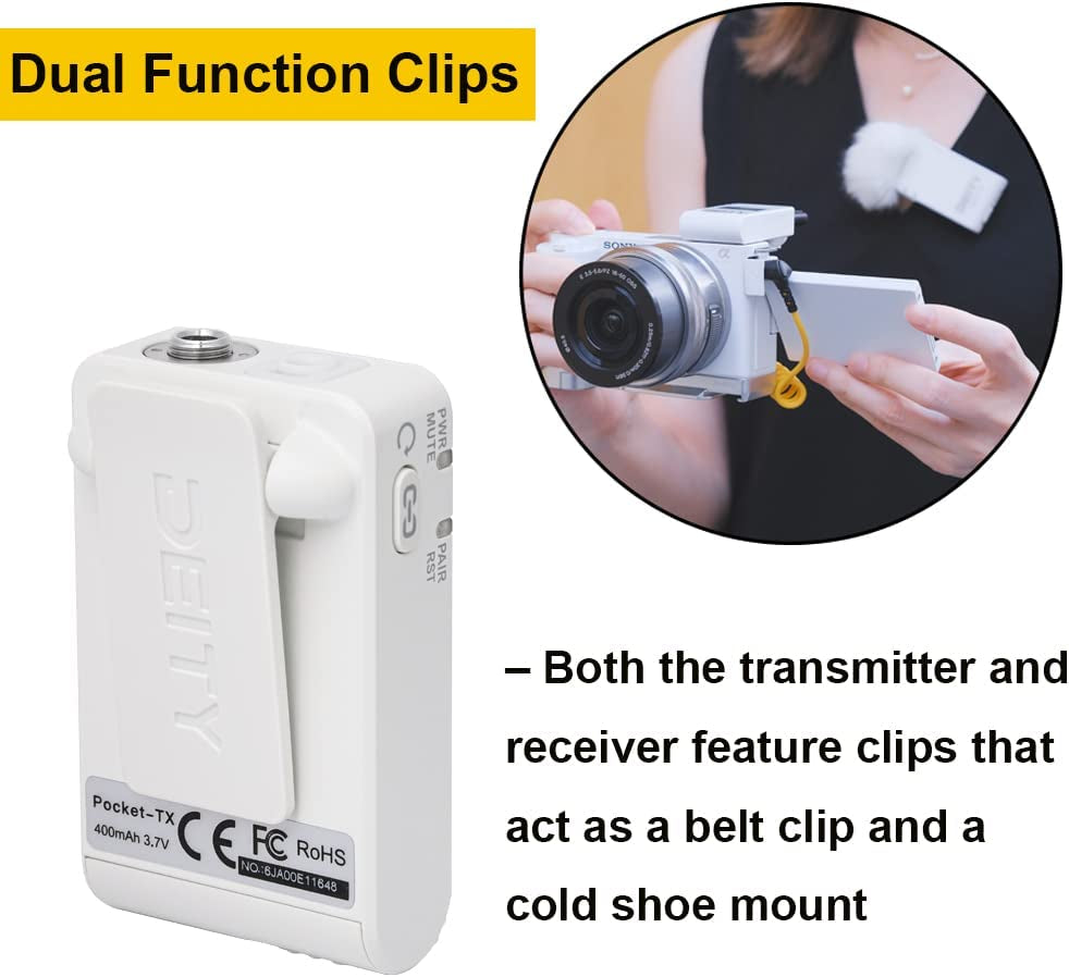 Deity Pocket Wireless Microphones 2.4Ghz Pocket Wireless System Lavalier Microphone with OLED Display for Vlog Video Interview Youtube Facebook Live DSLR Camera Smartphone Tablet (White)  Deity   