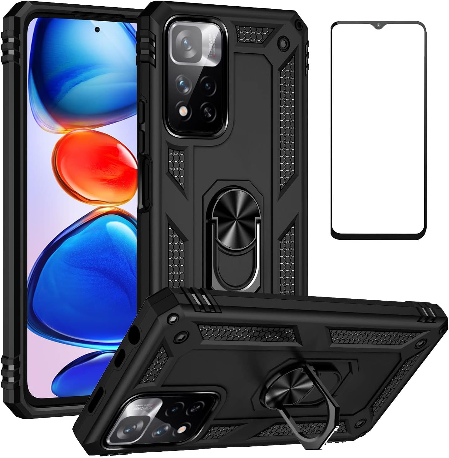 Bozyoodt for Xiaomi Redmi Note 11 Pro plus Case with Screen Protector,Kickstand Heavy Duty Protection Dual Layer Shockproof Military Protective Cover Phone Case for Redmi Note 11 Pro plus (Black)  Bozyoodt   