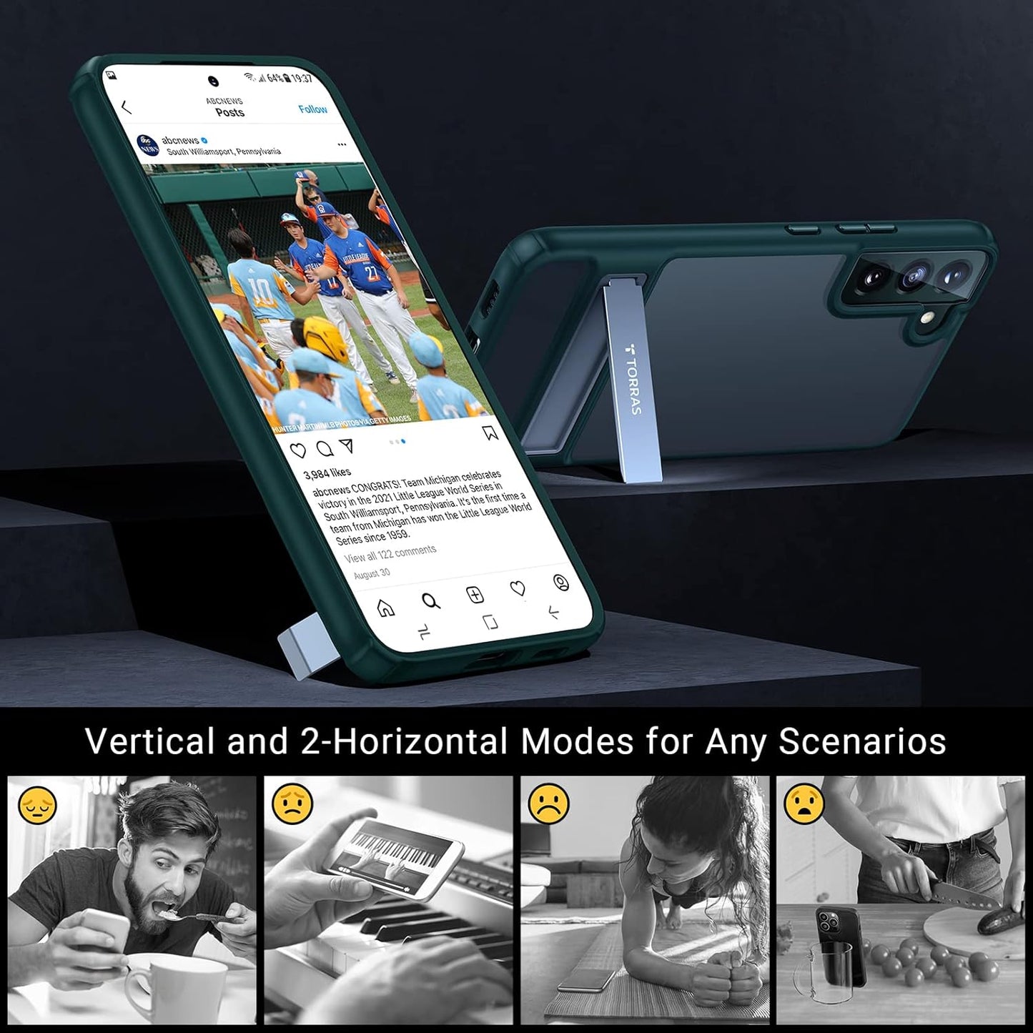 TORRAS Marsclimber for Samsung Galaxy S22+ plus Case, [Military Grade Drop Tested] [3 Stand Ways Metal Kickstand] Translucent Matte for Samsung S22 plus Case 5G, Classy Green  TORRAS   