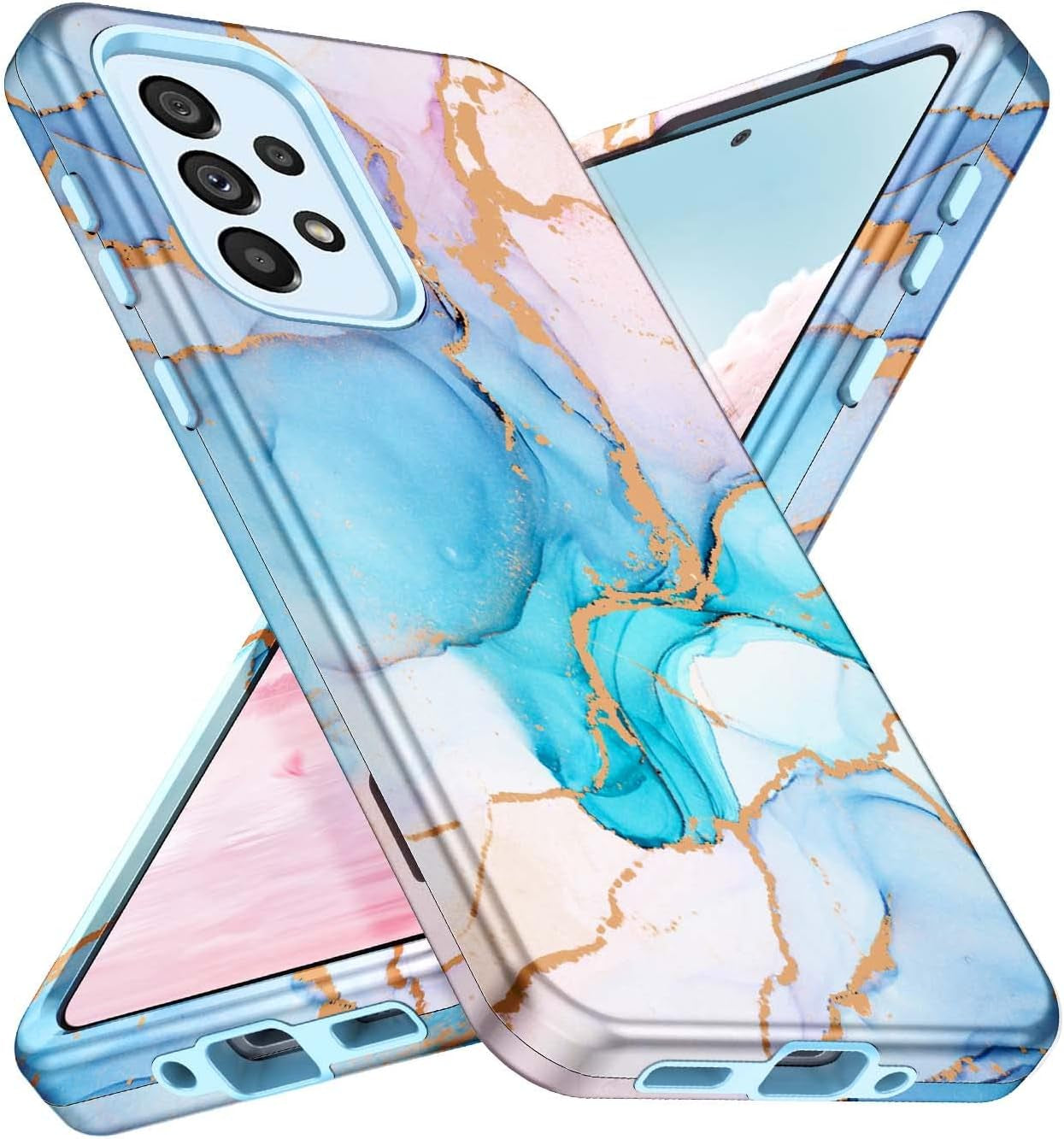 Hekodonk for Samsung Galaxy A53 5G Case,Heavy Duty Full Body Shockproof Drop Rugged Protection 3 in 1 TPU+PC Slim Marble Phone Case Dustproof Anti-Scratch Cover for Galaxy A53 5G Pink Blue Marble  Hekodonk   