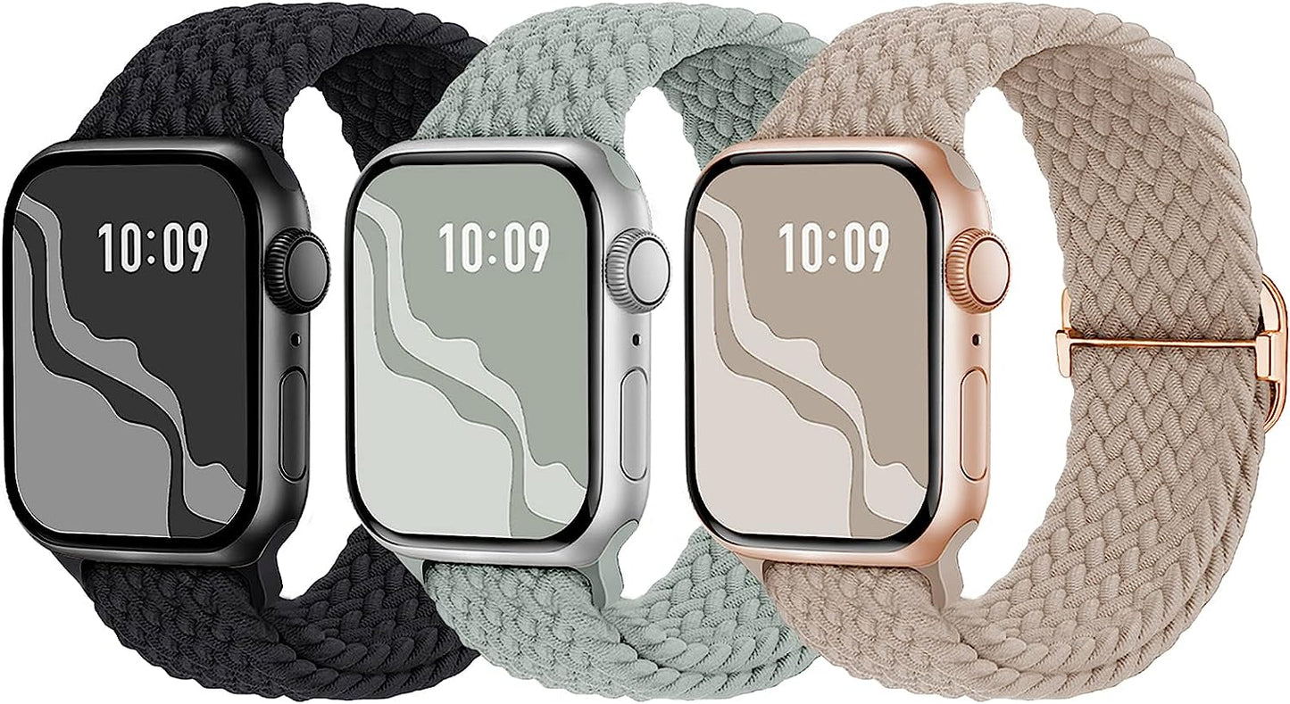 Braided Solo Loop Compatible with Apple Watch Band 38Mm 40Mm 41Mm 42Mm 44Mm 45Mm 49Mm for Women Men, Nylon Elastic Straps Wristbands for Iwatch Series Ultra SE 8 7 6 5 4 3 2 1  Suitisbest Black/MilkTea/LightGreen 42/44/45mm 