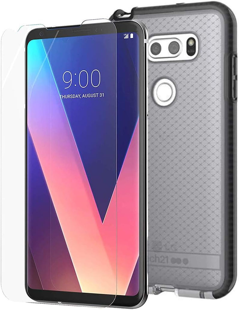 Bundle - 2 Items: Tech21 Black Smoke EVO Check Anti-Shock Case Cover and Impactshield Full-Size Display Guard Screen Protector for LG V30/V30 Plus/V30+/V30S/V35 Thinq  Generic   