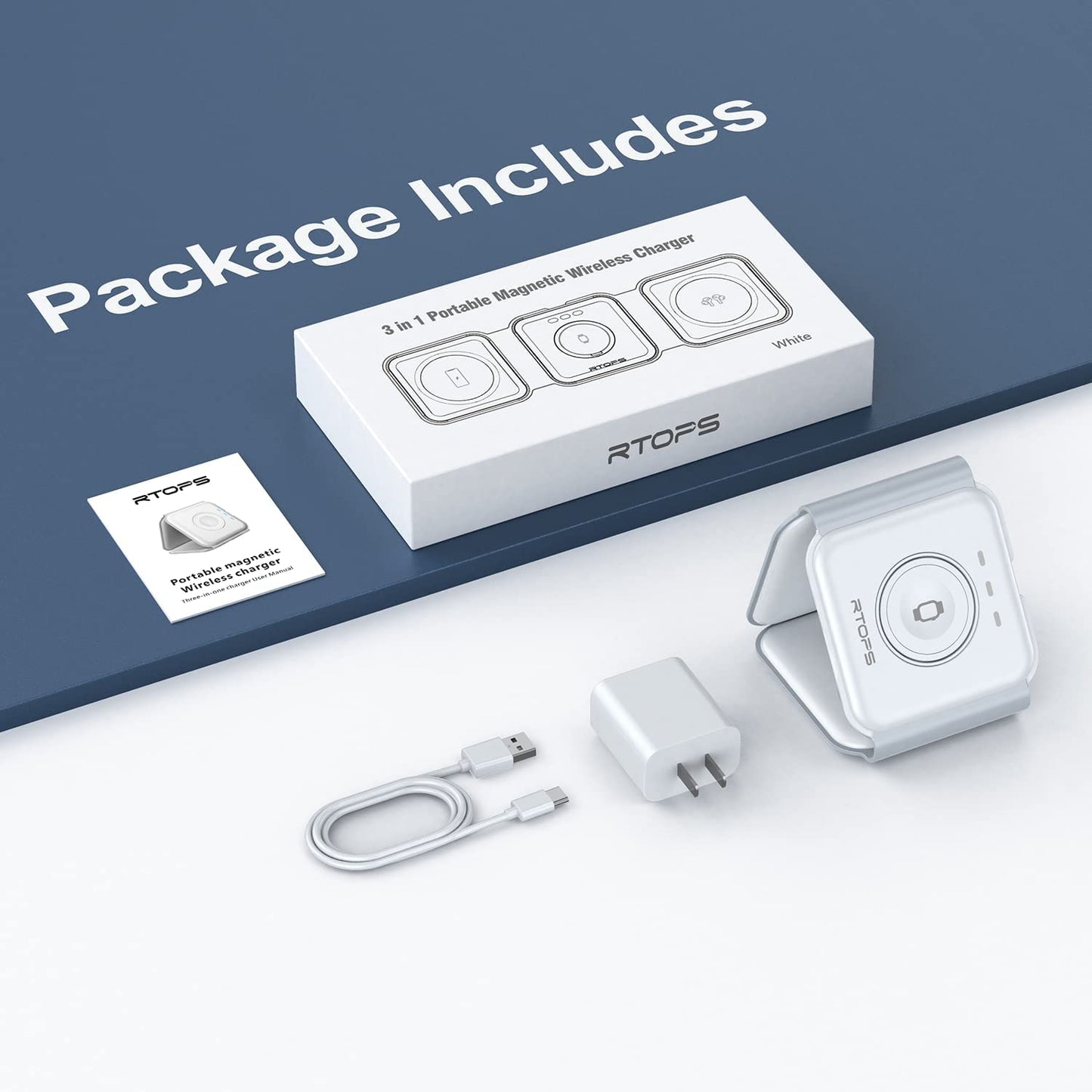 Wireless Charger 3 in 1,RTOPS Magnetic Travel Wireless Charging Station Multiple Devices,Gan 3 in 1 Charging Station,Compatible for Iphone 14/13/12/Pro/Max,Iwatch,Airpods 3/2/Pro(Adapter Includes)  DongGuanShi WeizhiChuang Technology Co., Ltd   