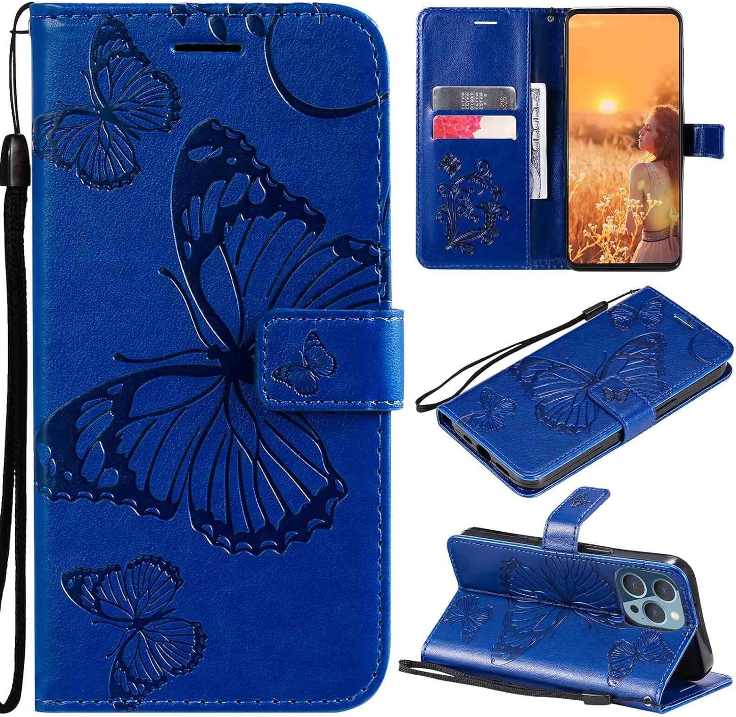 Fansipro Phone Cover Wallet Folio Case for LG V30, Premium PU Leather Slim Fit Cover for LG V30, 2 Card Slots, Exact Fit, Golden  Fansipro Blue  