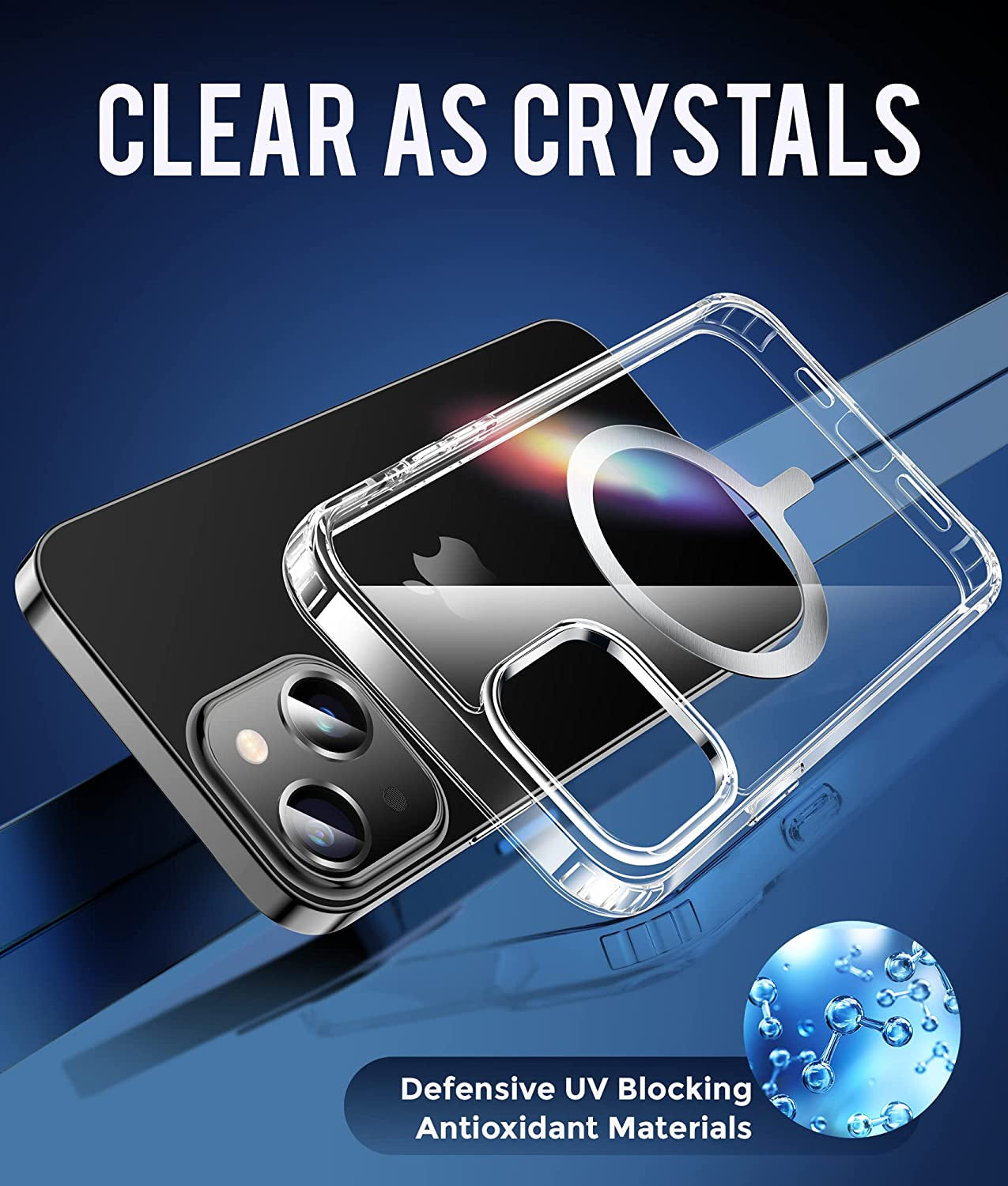 Shields up Designed for Iphone 13 Wallet Case with Card Holder Magnetic [3 Cards] Compatible with Magsafe, Crystal Clear [Anti-Yellowing Technology] Slim Protective Shockproof Cover - Clear  Shields Up inc   