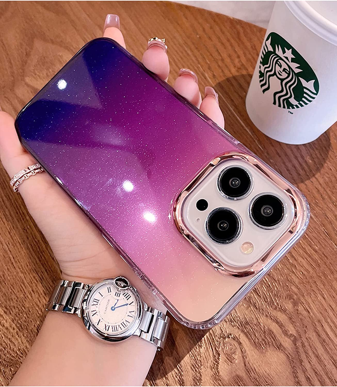 Uioeua Compatible with Iphone 14 Pro Max Case for Women Girls,Luxury Shiny Fashion Gradient Glitter Bling Cute Clear Acrylic Plate Shockproof Case for Iphone 14 Pro Max(Gradient Purple)  Uioeua   
