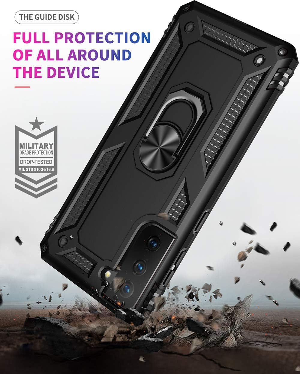 Military Grade Drop Impact for Samsung Galaxy S21 plus Case Galaxy S21 plus 5G Case 360 Metal Rotating Ring Kickstand Holder Armor Heavy Duty Shockproof Case for Galaxy S21 plus Phone Case (Black)  Dionsibei   