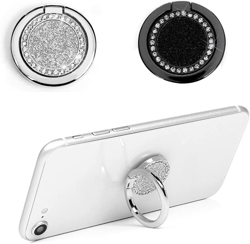 Mavis'S Diary Bling Cell Phone Ring Stand Holder, Universal 360 Rotation Metal Buckle Tablet Finger Grip Kickstand Compatible with Iphone Galaxy LG Google Moto All Smartphones(Silver)  Mavis's Diary Silver & Black  