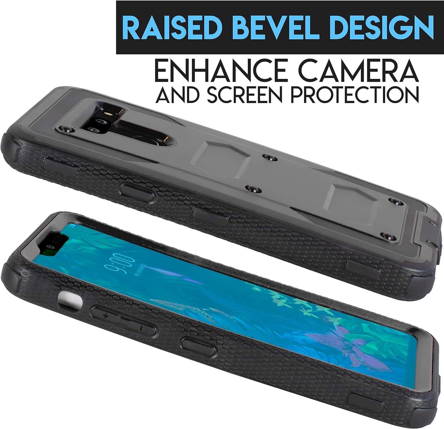 For LG G8 Thinq Case, LG G8 Case, W/Built-In [Screen Protector] Heavy Duty Full-Body Armor Case [Belt Clip Holster][Kickstand] (Black)  mstechcorp   