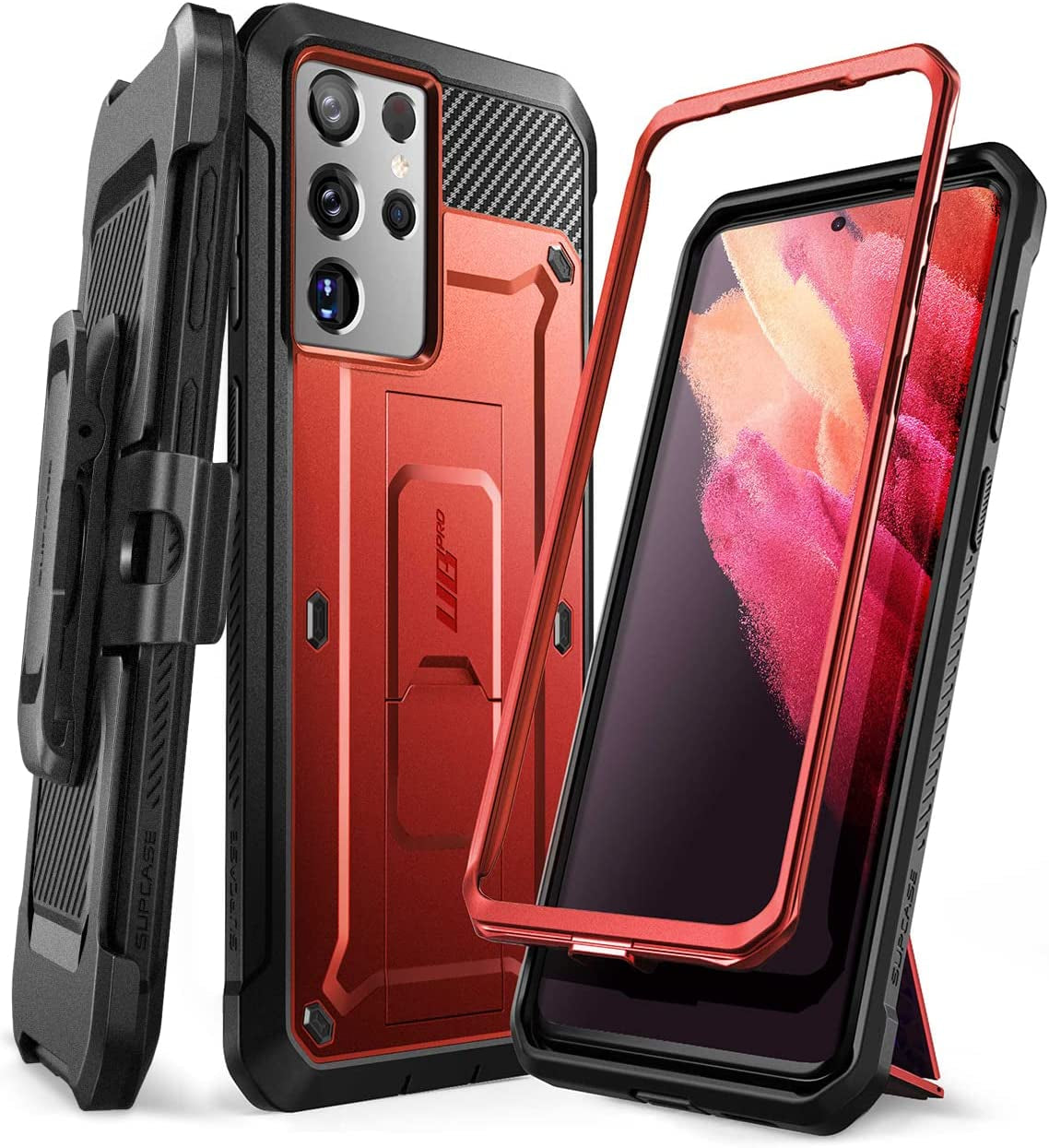 SUPCASE Unicorn Beetle Pro Series Case Designed for Samsung Galaxy S21 Ultra 5G (2021 Release), Full-Body Dual Layer Rugged Holster & Kickstand Case without Built-In Screen Protector (Tilt)  SUPCASE Ruddy  