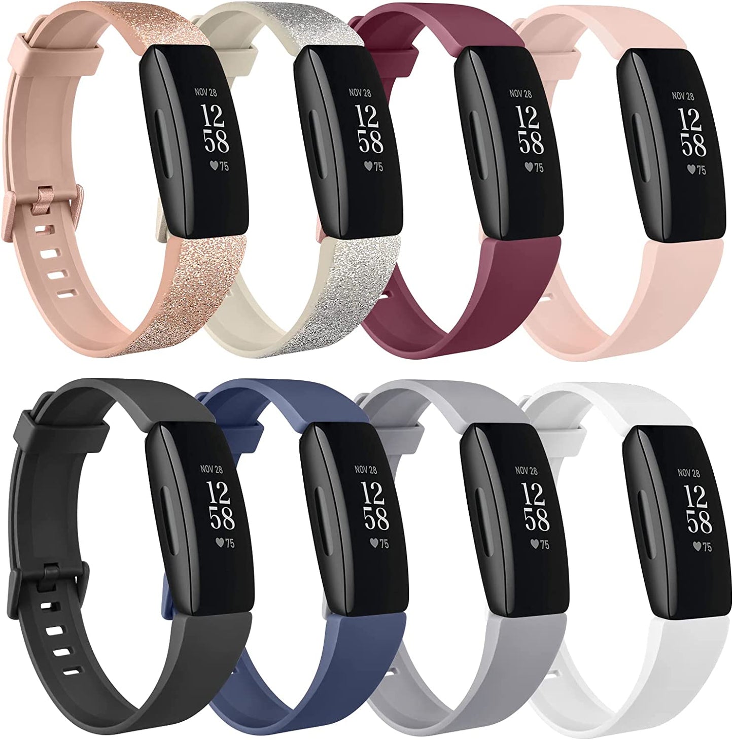 [3 Pack] Silicone Bands Compatible with Fitbit Inspire 2 & Fitbit Inspire HR & Fitbit Inspire & Fitbit Ace 2, Soft Sport Replacement Wristbands for Women Men (Lavender+Teal+Purple, Large)  Tobfit Glitter Rose Gold/Glitter Silver/Gray/Wine red/Blue/Black/White/Pink Small 