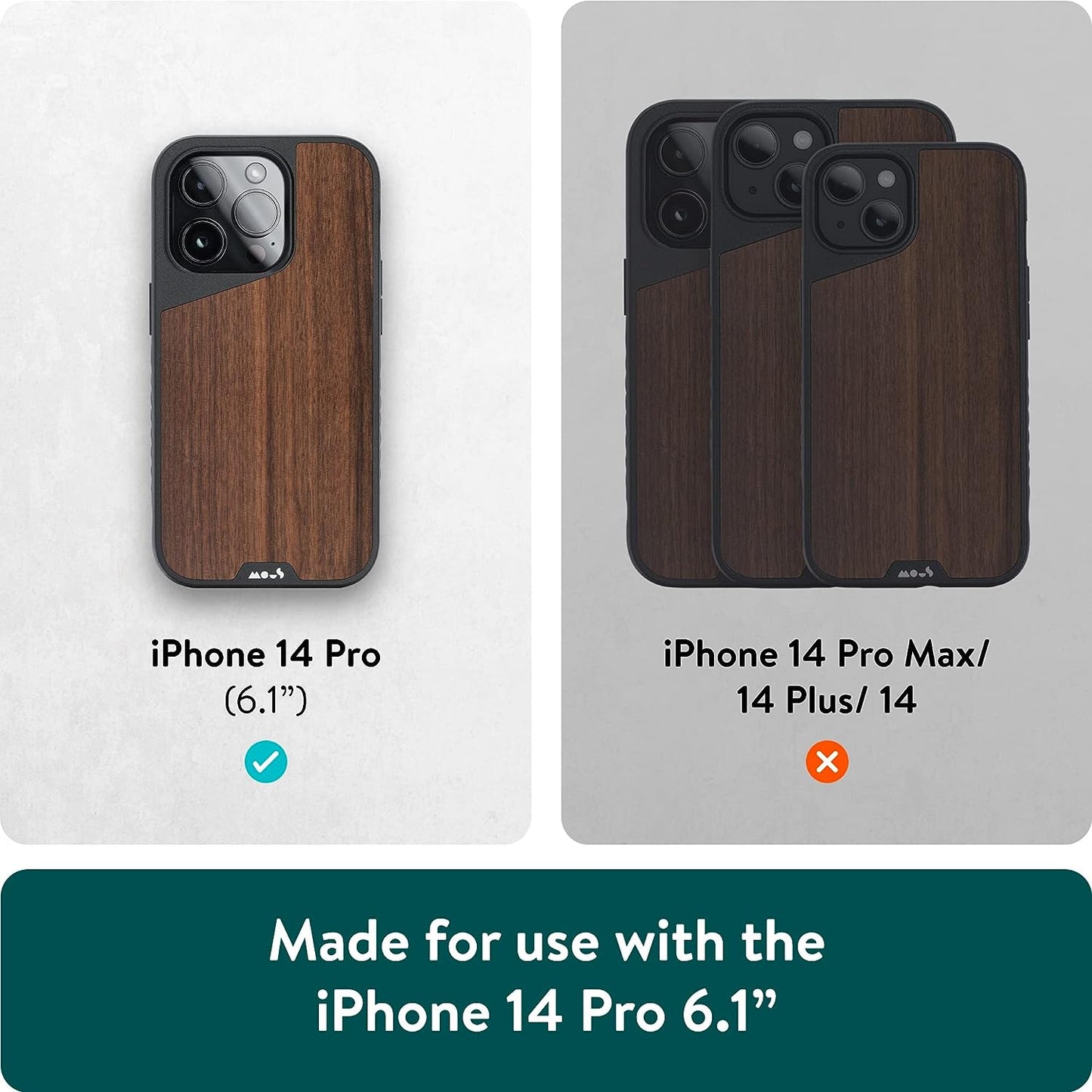 Mous - Protective Case for Iphone 14 Pro - Walnut - Limitless 5.0 - Fully Magsafe Compatible - Real Wood Iphone 14 Pro Case Shockproof  Mous   