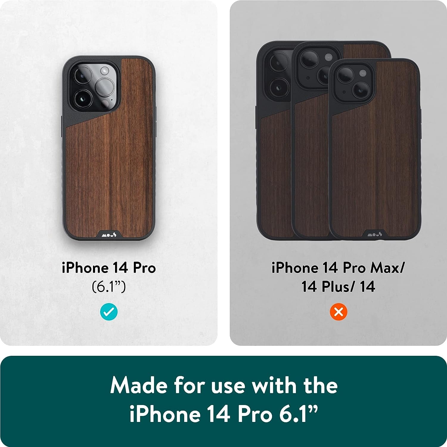 Mous - Protective Case for Iphone 14 Pro - Walnut - Limitless 5.0 - Fully Magsafe Compatible - Real Wood Iphone 14 Pro Case Shockproof  Mous   