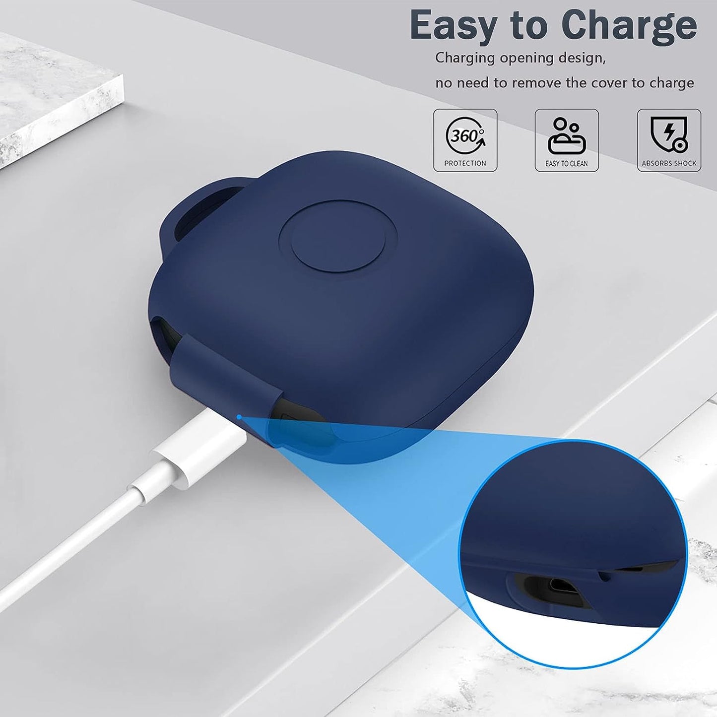 WOFRO Beats Fit Pro Case [5 in 1] Accessories Kit Shockproof Anti-Scratch Silicone Protective Cover for Beats Fit Pro 2021 with Keychain/Anti-Lost Strap/Silicone Ring/Brush(Blue)  WOFRO   