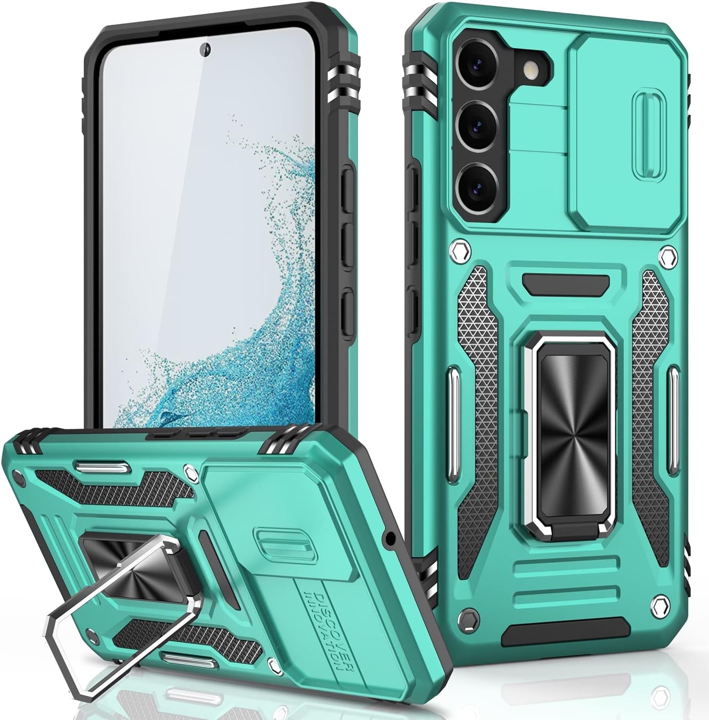 LUMARKE Galaxy S22 plus Case with Camera Cover,Samsung S22 plus Cover Pass 16Ft Drop Test Military Grade Heavy Duty Protective Phone Case with Kickstand for Samsung Galaxy S22 plus Black  LUMARKE Turquoise Galaxy S22 Plus 6.6''-M 